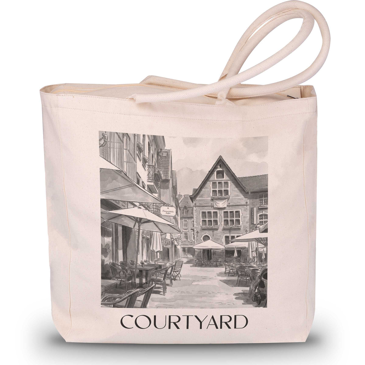 Hof Shopping Tasche - Aachen - Deutschland Tote Bag - Einkaufstasche im Aquarell Schwarz-Weiß Stil - favplace