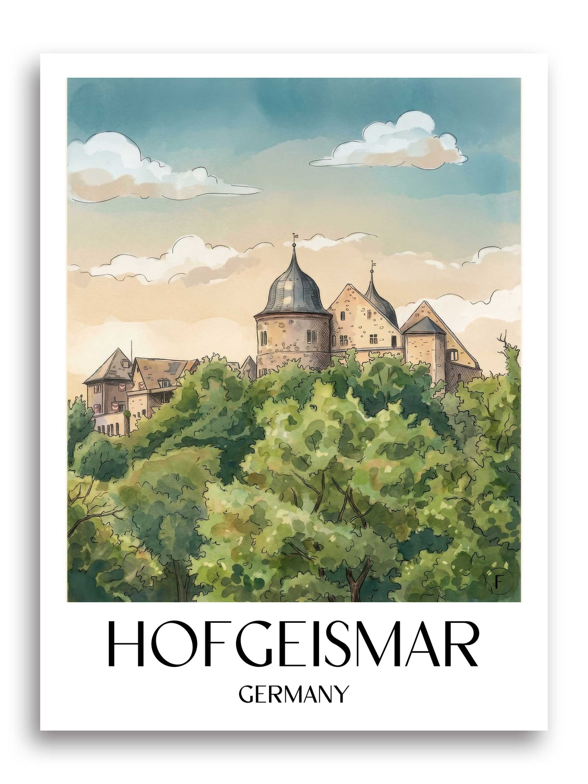Hofgeismar Poster - Hessen - Deutschland Kunstdruck - Aquarell von A4 bis A1 - favplace
