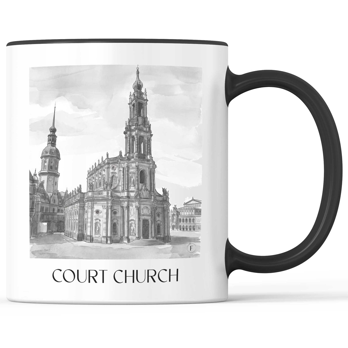 Hofkirche Kaffeebecher - Dresden - Deutschland Becher - Kaffeetasse im Aquarell Schwarz-Weiß Stil - favplace