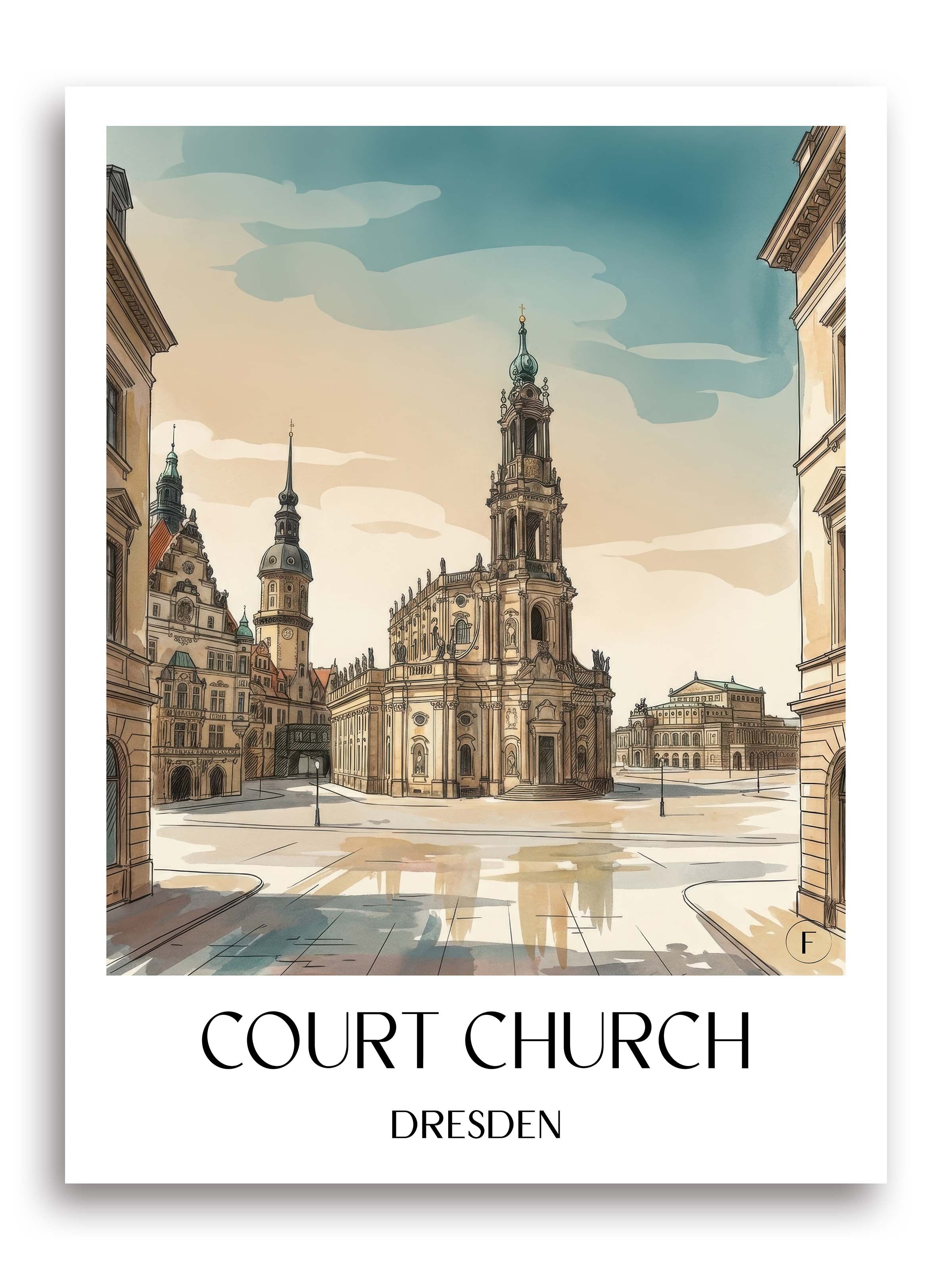 Hofkirche Poster - Dresden - Deutschland Kunstdruck - Aquarell von A4 bis A1 - favplace