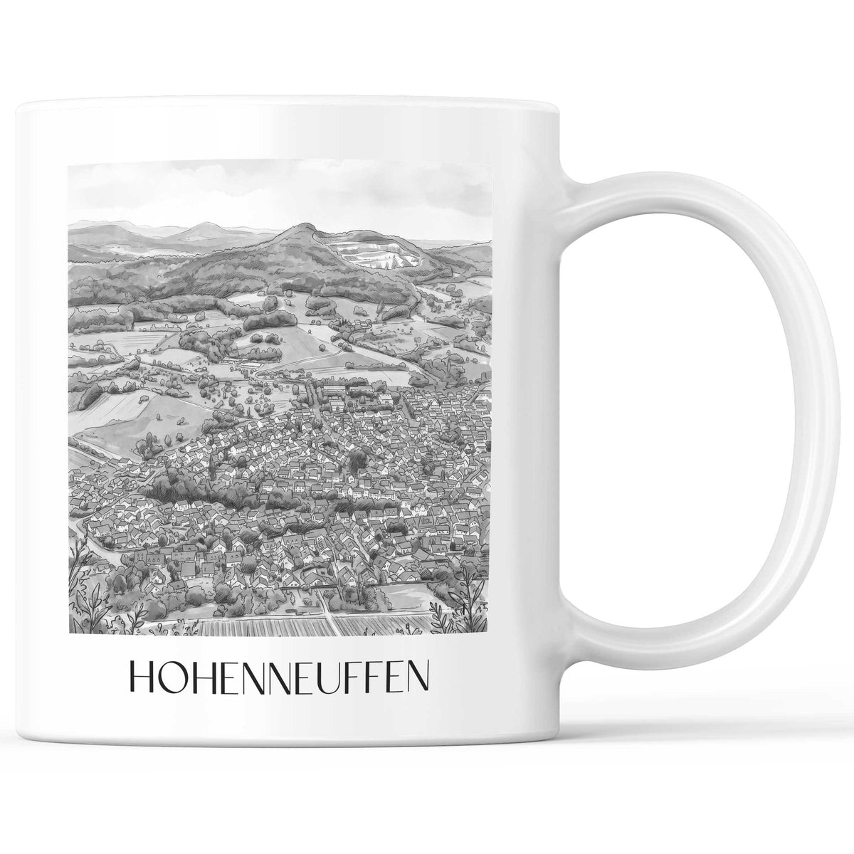 Hohenneuffen - Deutschland Becher - Kaffeetasse im Aquarell Schwarz-Weiß Stil - favplace