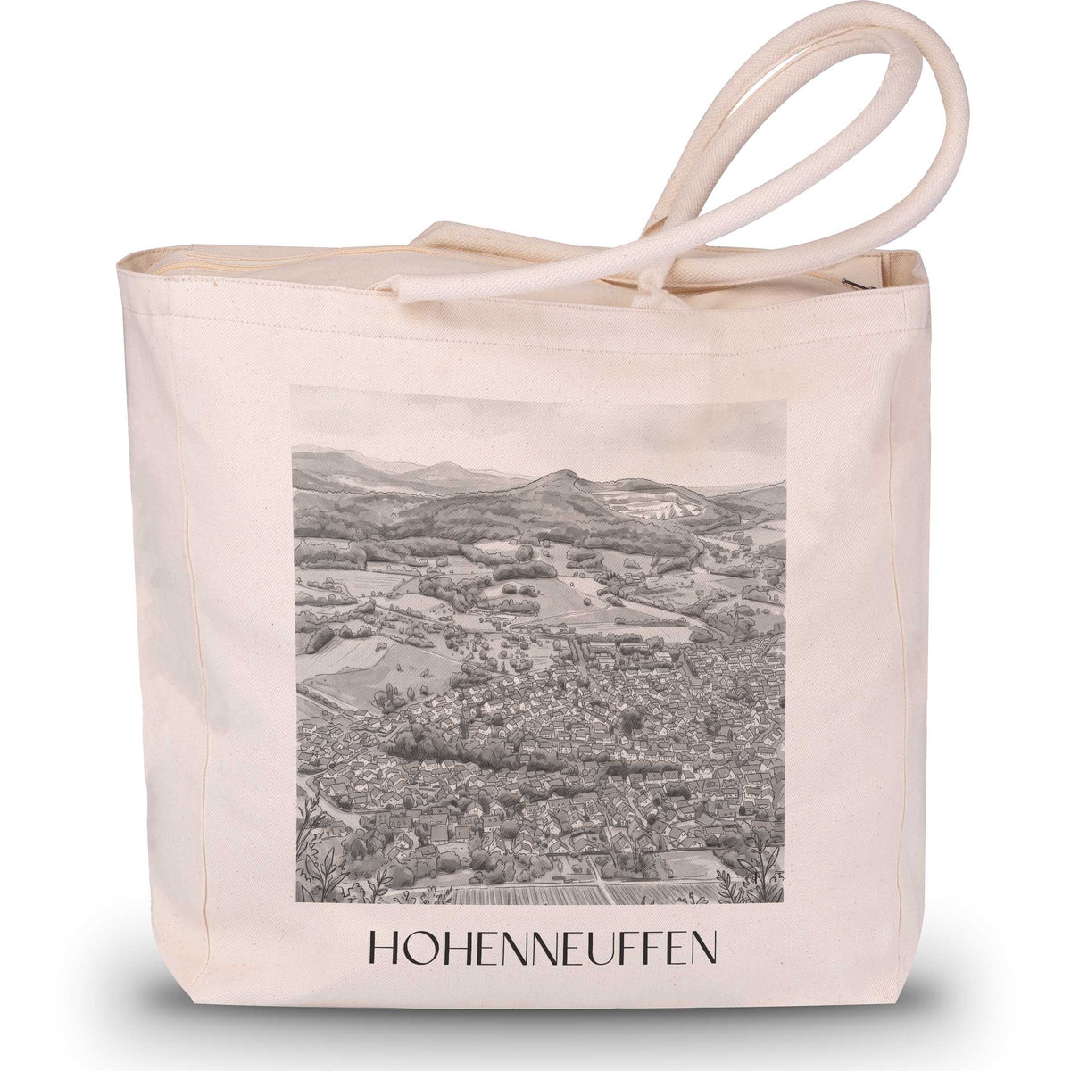 Hohenneuffen - Deutschland Tote Bag - Einkaufstasche im Aquarell Schwarz-Weiß Stil - favplace