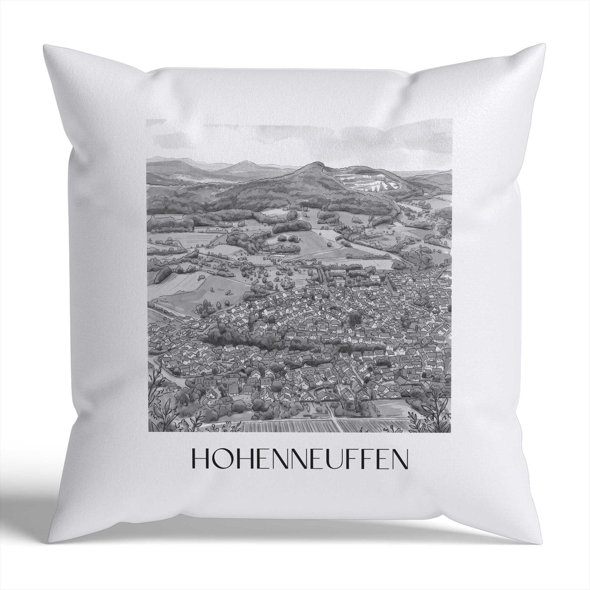 Hohenneuffen Kissenhülle - Zierkissen Bezug - Deutschland - Deutschland Kissen bzw. Kissenbezug im Aquarell Schwarz-Weiß Stil - favplace