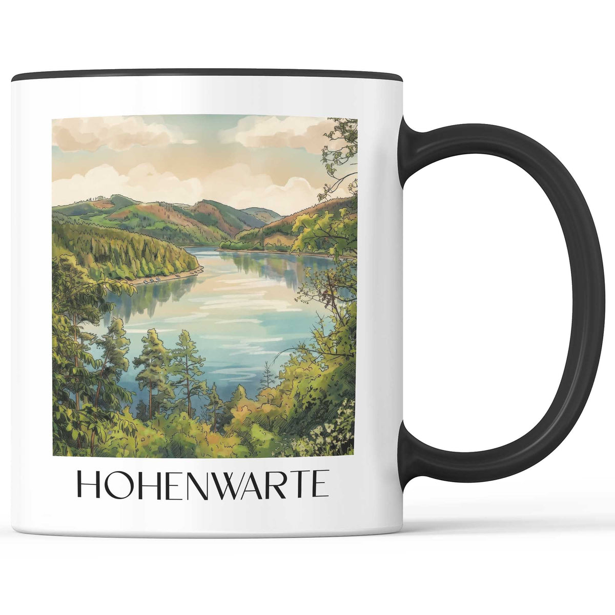 hohenwarte-thüringer-schiefergebirge-deutschland-kaffeebecher-aquarell