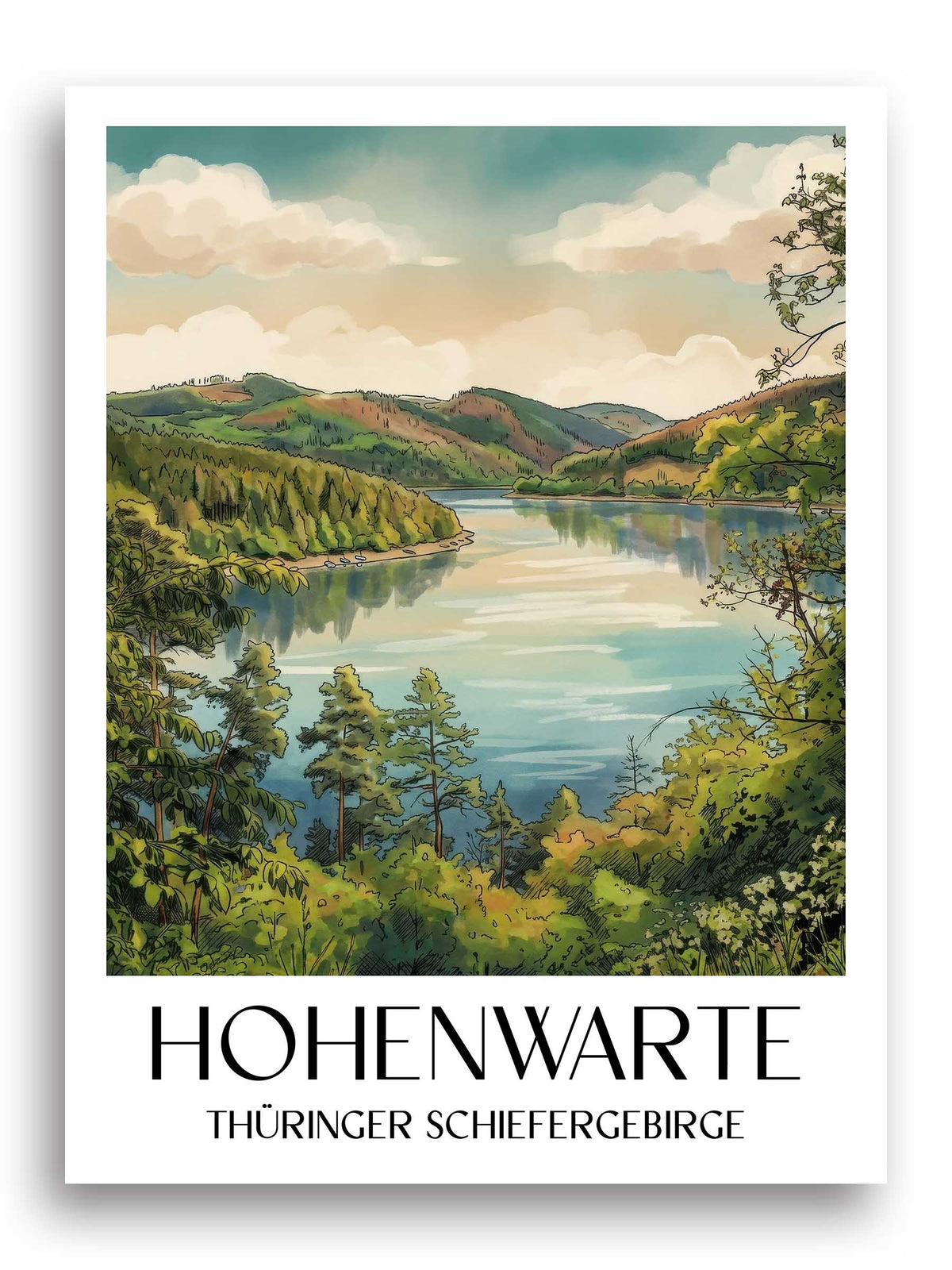 hohenwarte-thüringer-schiefergebirge-deutschland-poster-aquarell