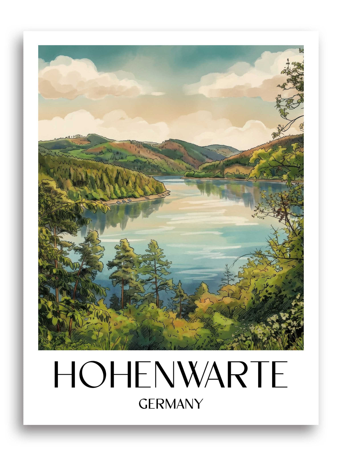 Hohenwarte Poster - Thüringer Schiefergebirge - Deutschland Kunstdruck - Aquarell von A4 bis A1 - favplace