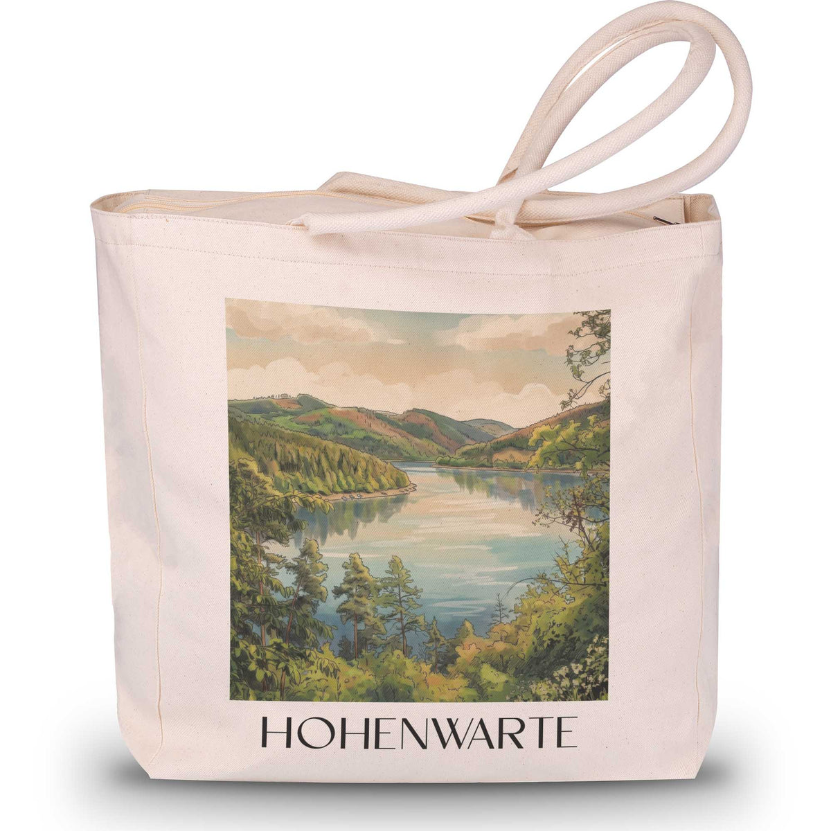 hohenwarte-thüringer-schiefergebirge-deutschland-einkaufstasche-aquarell