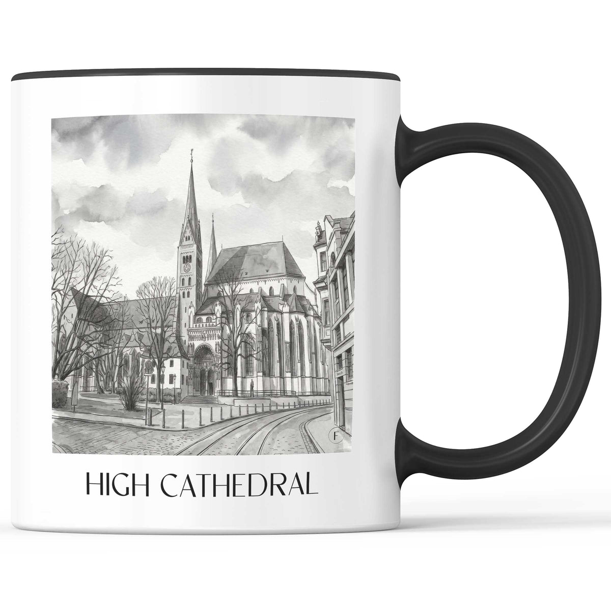 Hoher Dom Kaffeebecher - Augsburg - Deutschland Becher - Kaffeetasse im Aquarell Schwarz-Weiß Stil - favplace