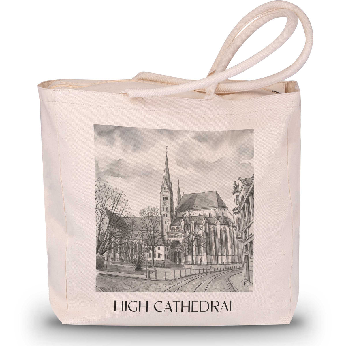 Hoher Dom Shopping Tasche - Augsburg - Deutschland Tote Bag - Einkaufstasche im Aquarell Schwarz-Weiß Stil - favplace