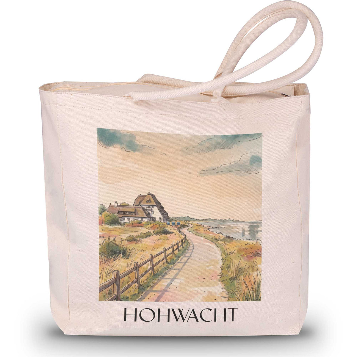 Hohwacht Shopping Tasche - Holstein - Deutschland Tote Bag - Einkaufstasche im Aquarell Stil - favplace