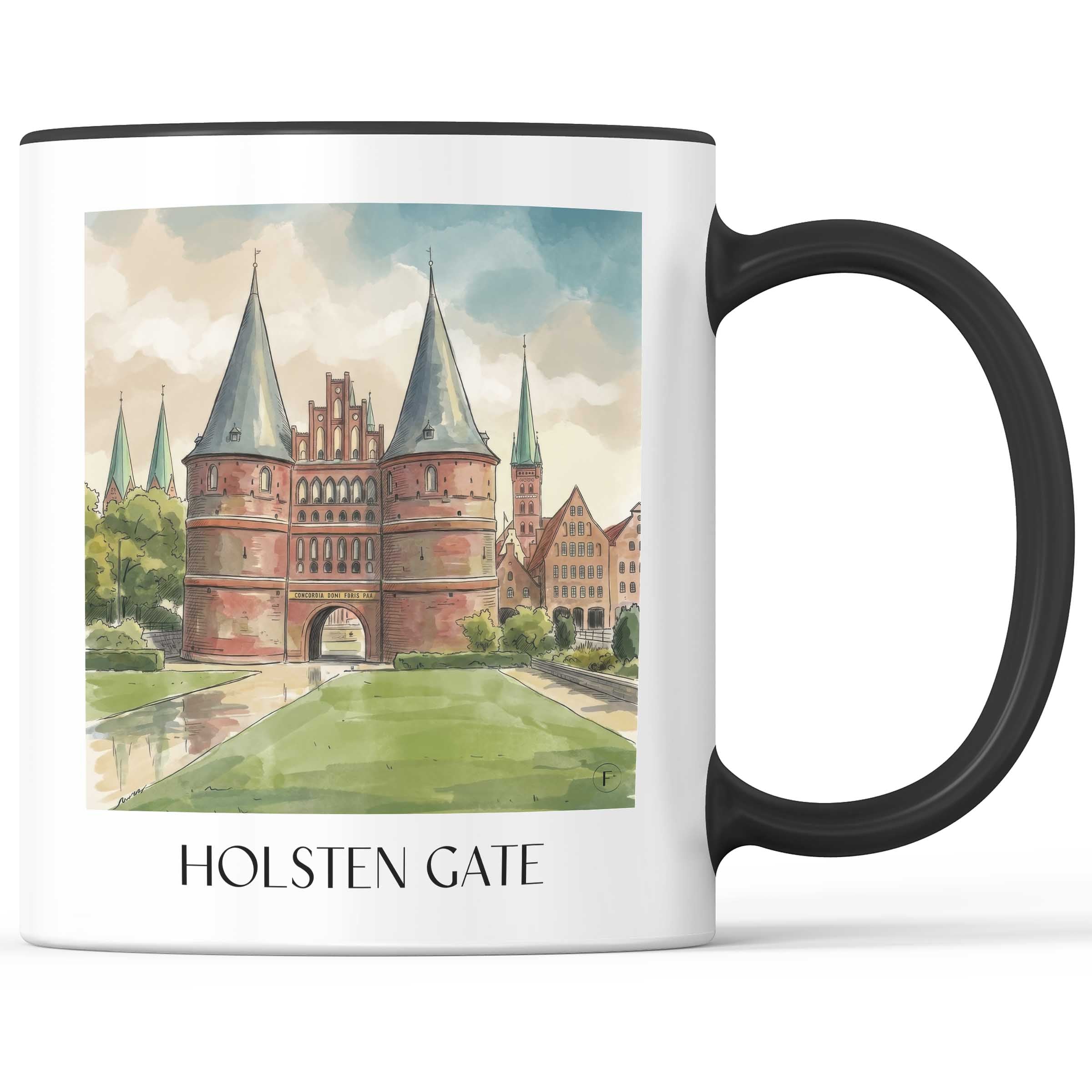 Holstentor Kaffeebecher - Lübeck - Deutschland Becher - Kaffeetasse im Aquarell Stil - favplace