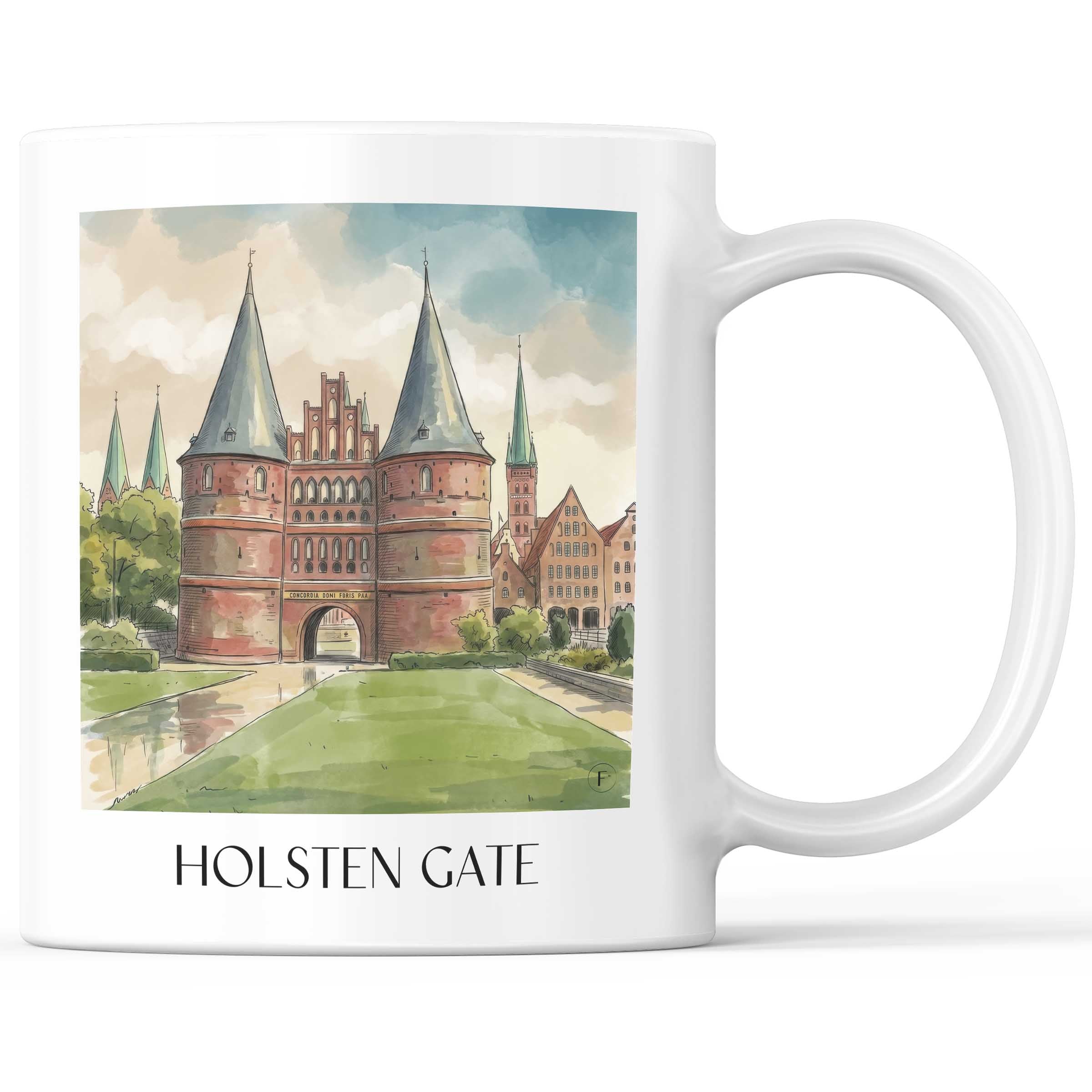 Holstentor Kaffeebecher - Lübeck - Deutschland Becher - Kaffeetasse im Aquarell Stil - favplace