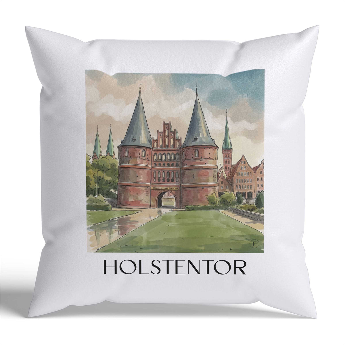 holstentor-lübeck-deutschland-kissenbezug-aquarell