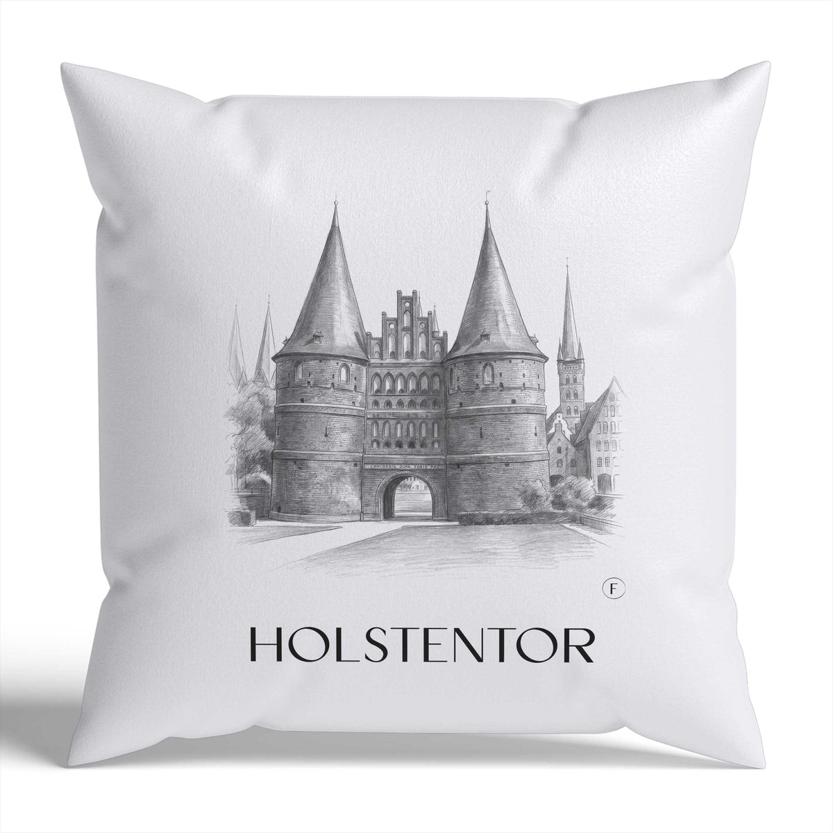 holstentor-lübeck-deutschland-kissenbezug-bleistift-zeichnung-drawing