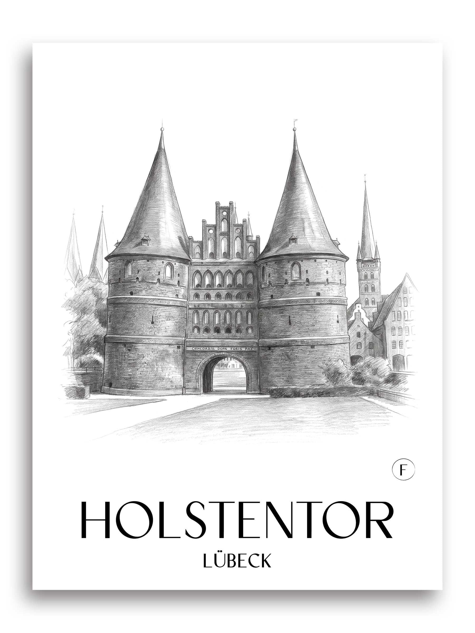 holstentor-lübeck-deutschland-poster-bleistift-zeichnung-drawing