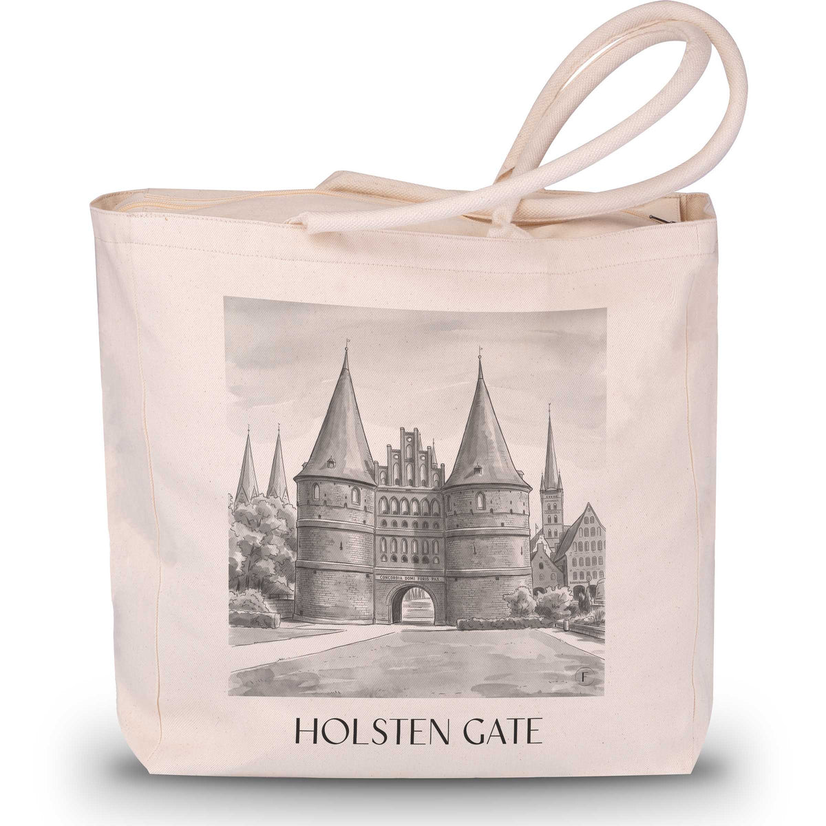 Holstentor Shopping Tasche - Lübeck - Deutschland Tote Bag - Einkaufstasche im Aquarell Schwarz-Weiß Stil - favplace