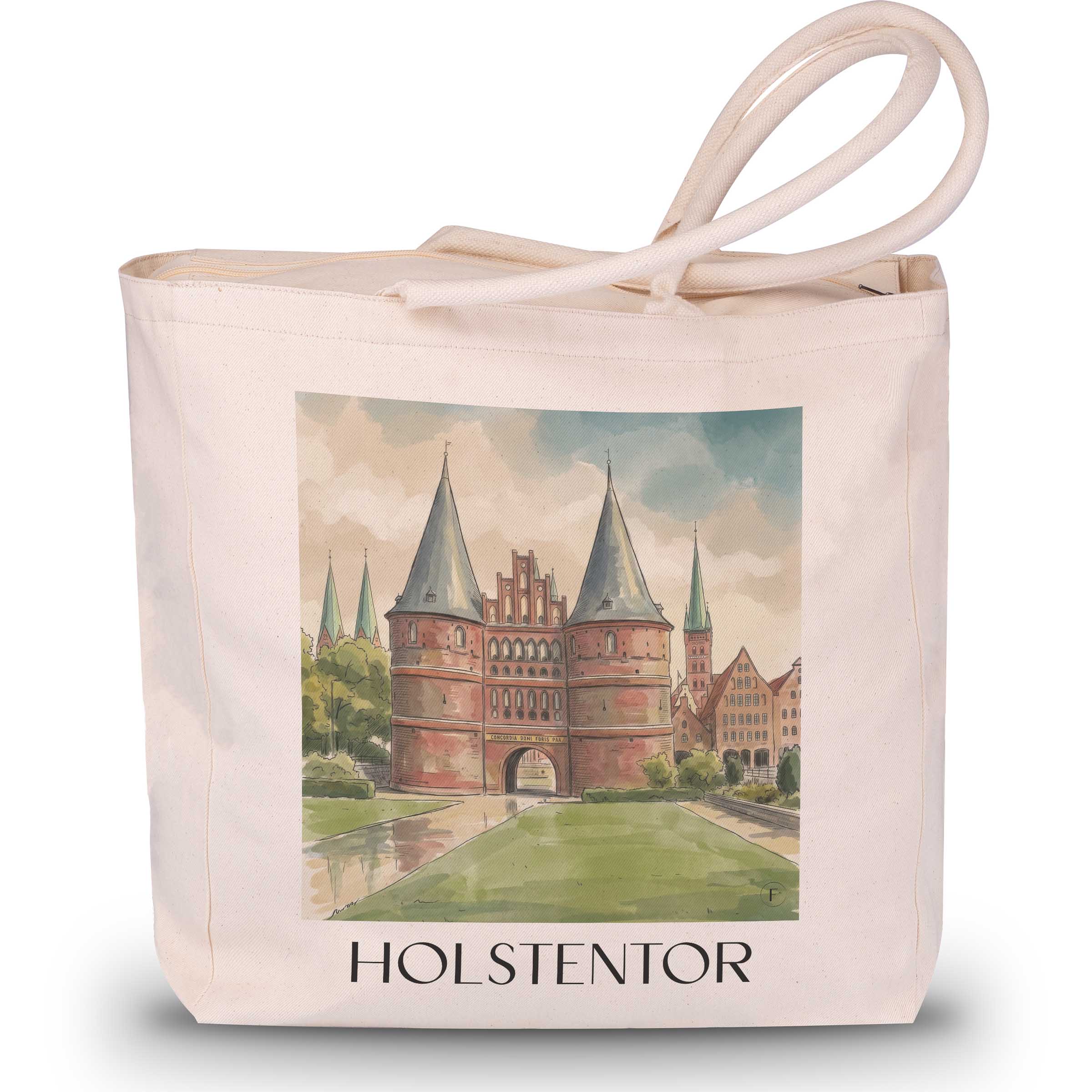 holstentor-lübeck-deutschland-einkaufstasche-aquarell