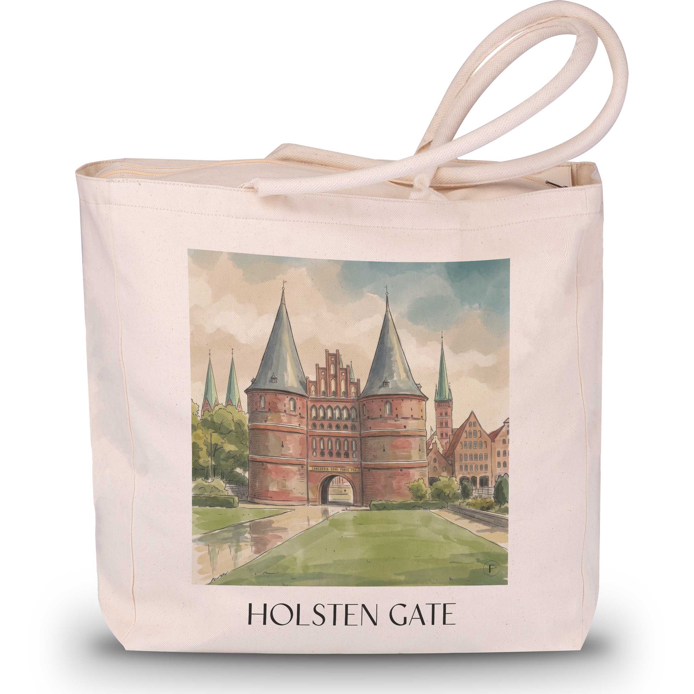 Holstentor Shopping Tasche - Lübeck - Deutschland Tote Bag - Einkaufstasche im Aquarell Stil - favplace