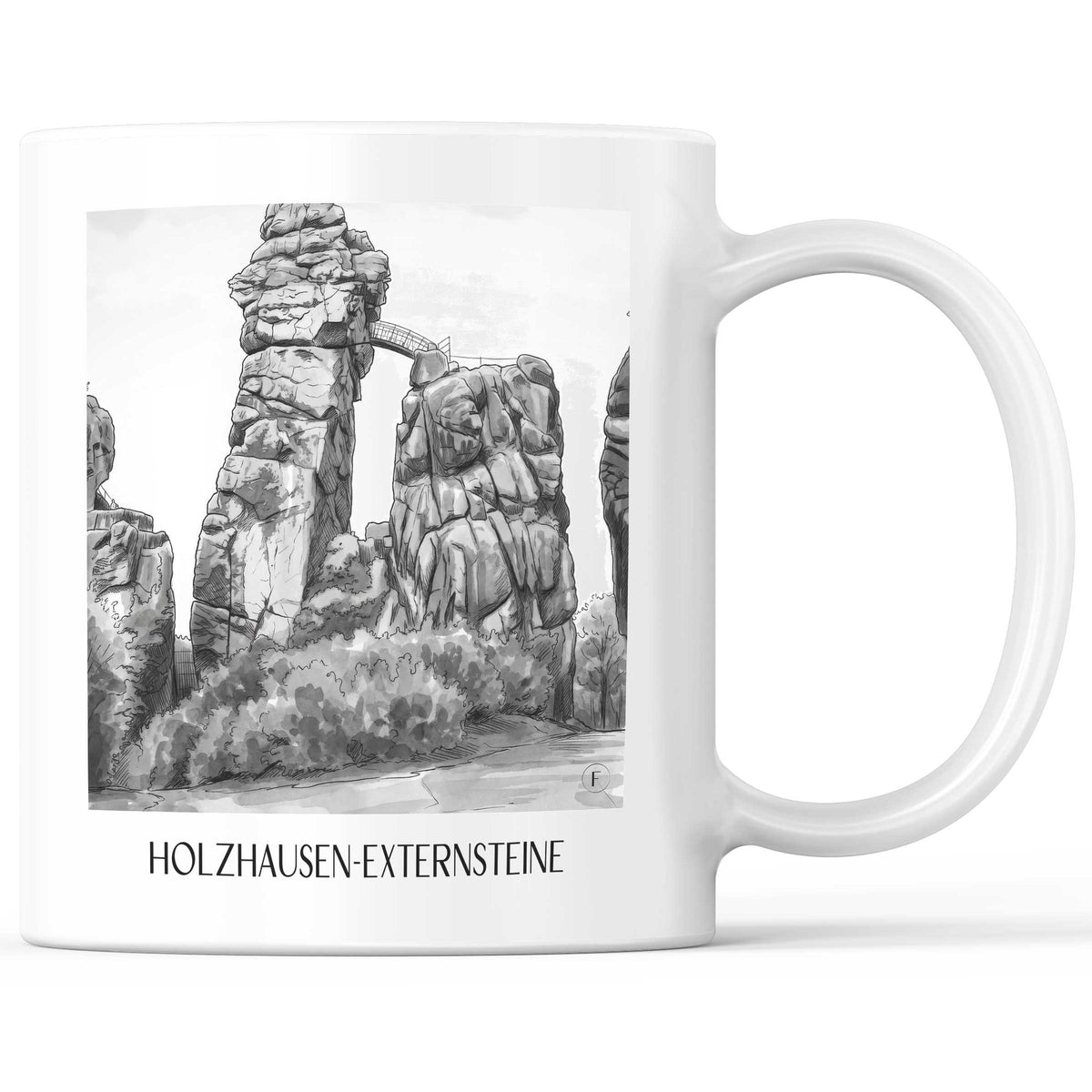Holzhausen-Externsteine Kaffeebecher - Teutoburger Wald - Deutschland Becher - Kaffeetasse im Aquarell Schwarz-Weiß Stil - favplace