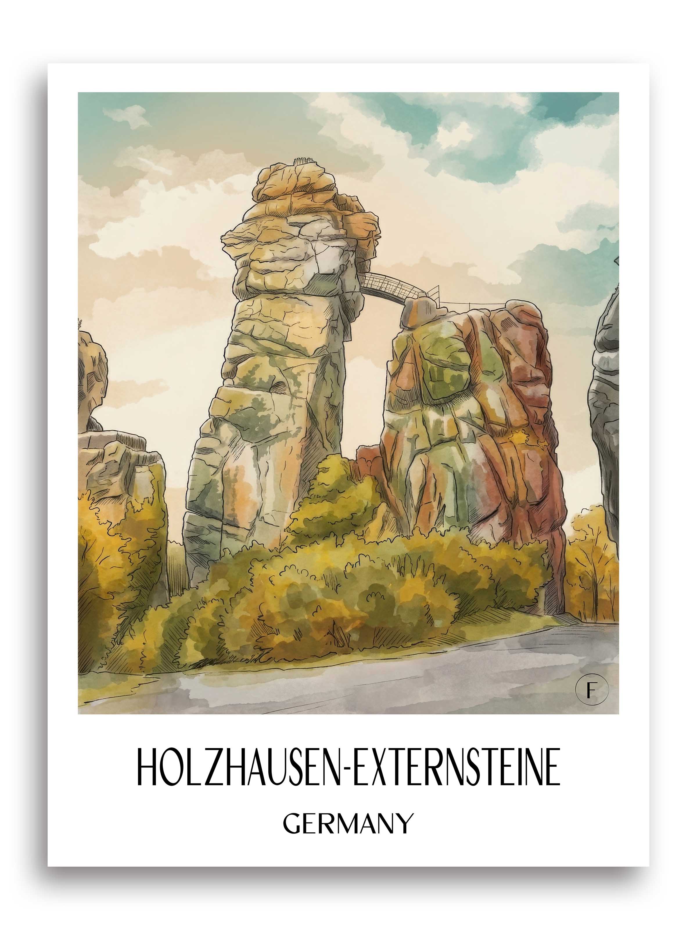 Holzhausen-Externsteine Poster - Teutoburger Wald - Deutschland Kunstdruck - Aquarell von A4 bis A1 - favplace