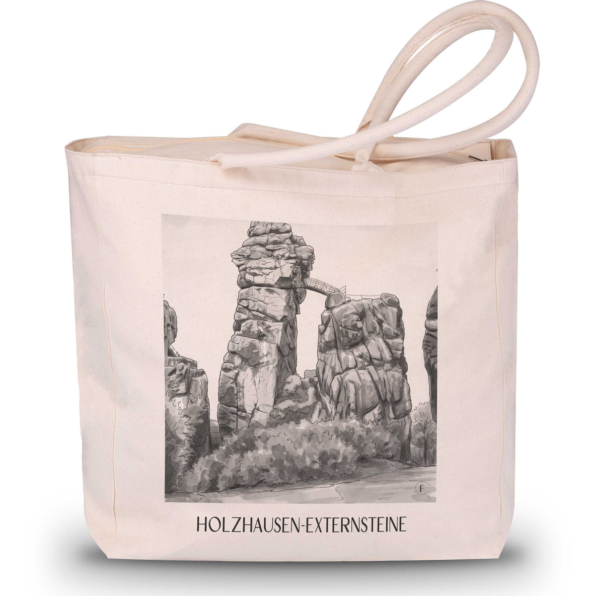 Holzhausen-Externsteine Shopping Tasche - Teutoburger Wald - Deutschland Tote Bag - Einkaufstasche im Aquarell Schwarz-Weiß Stil - favplace