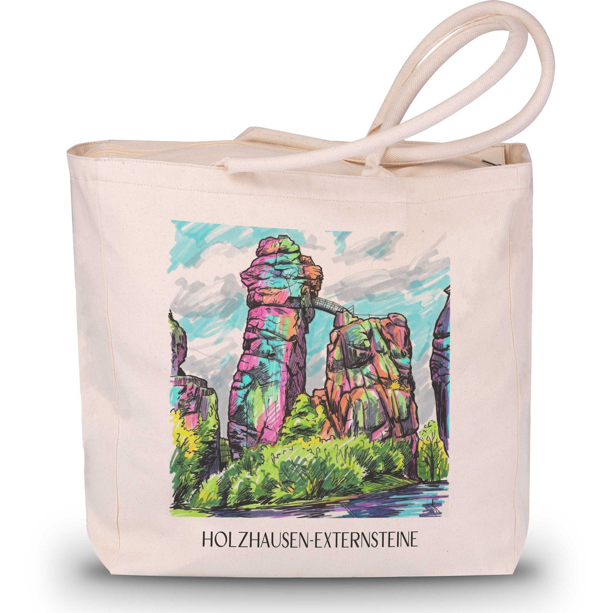 Holzhausen-Externsteine Shopping Tasche - Teutoburger Wald - Deutschland Tote Bag - Einkaufstasche im Tag Graffiti Stil - favplace