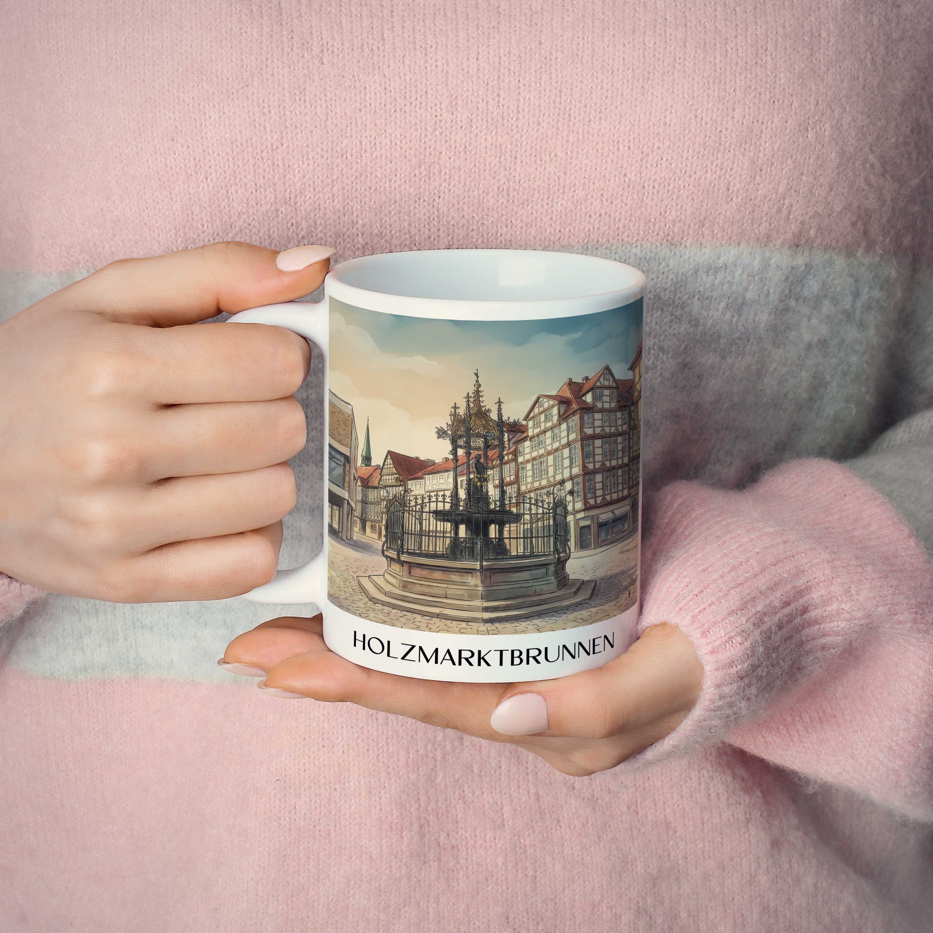 holzmarktbrunnen-hannover-deutschland-kaffeebecher-aquarell
