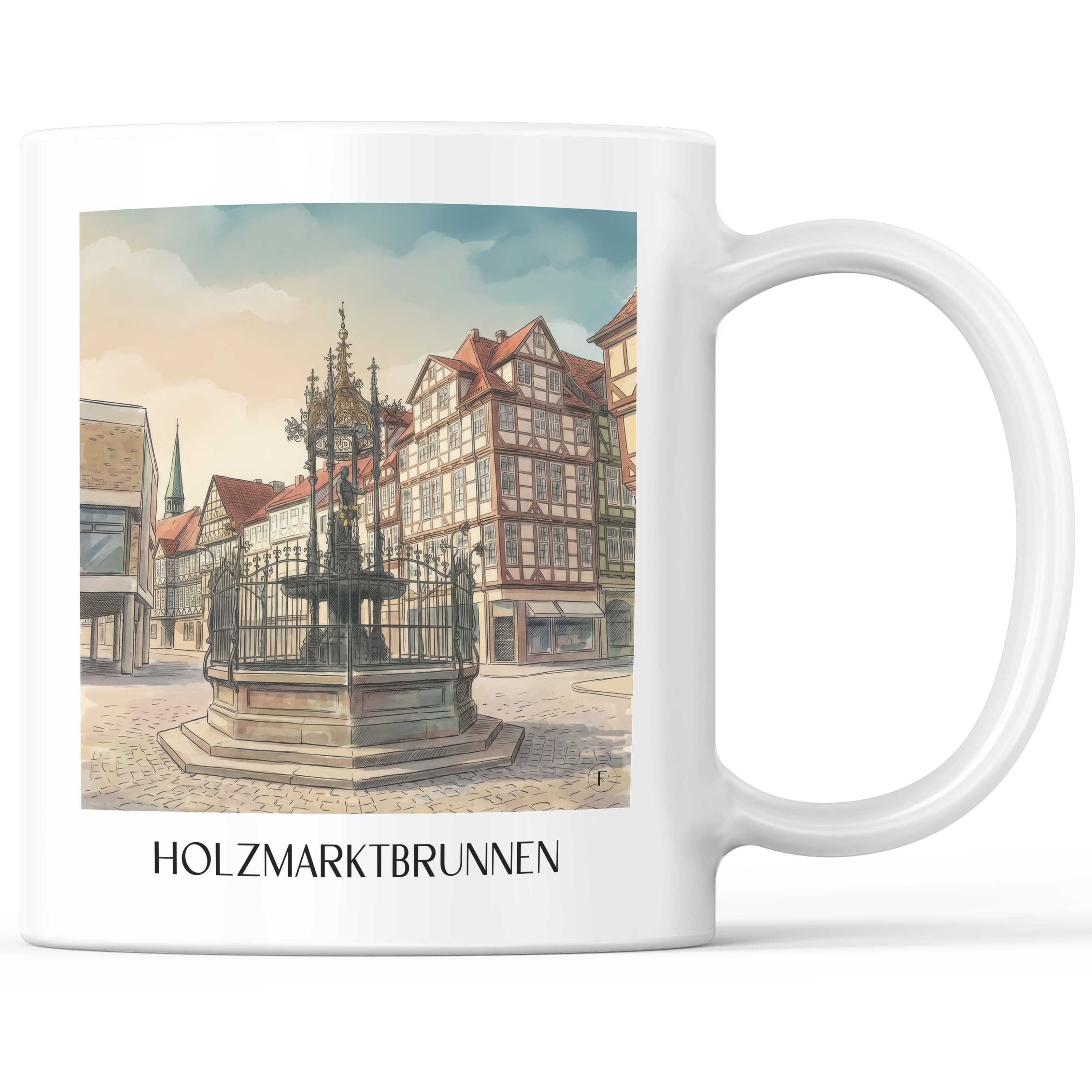 Holzmarktbrunnen Kaffeebecher - Hannover - Deutschland Becher - Kaffeetasse im Aquarell Stil - favplace