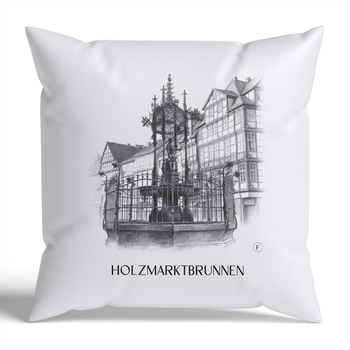 Holzmarktbrunnen Kissenhülle - Zierkissen Bezug - Hannover - Deutschland Kissen bzw. Kissenbezug im Zeichnung Stil - favplace
