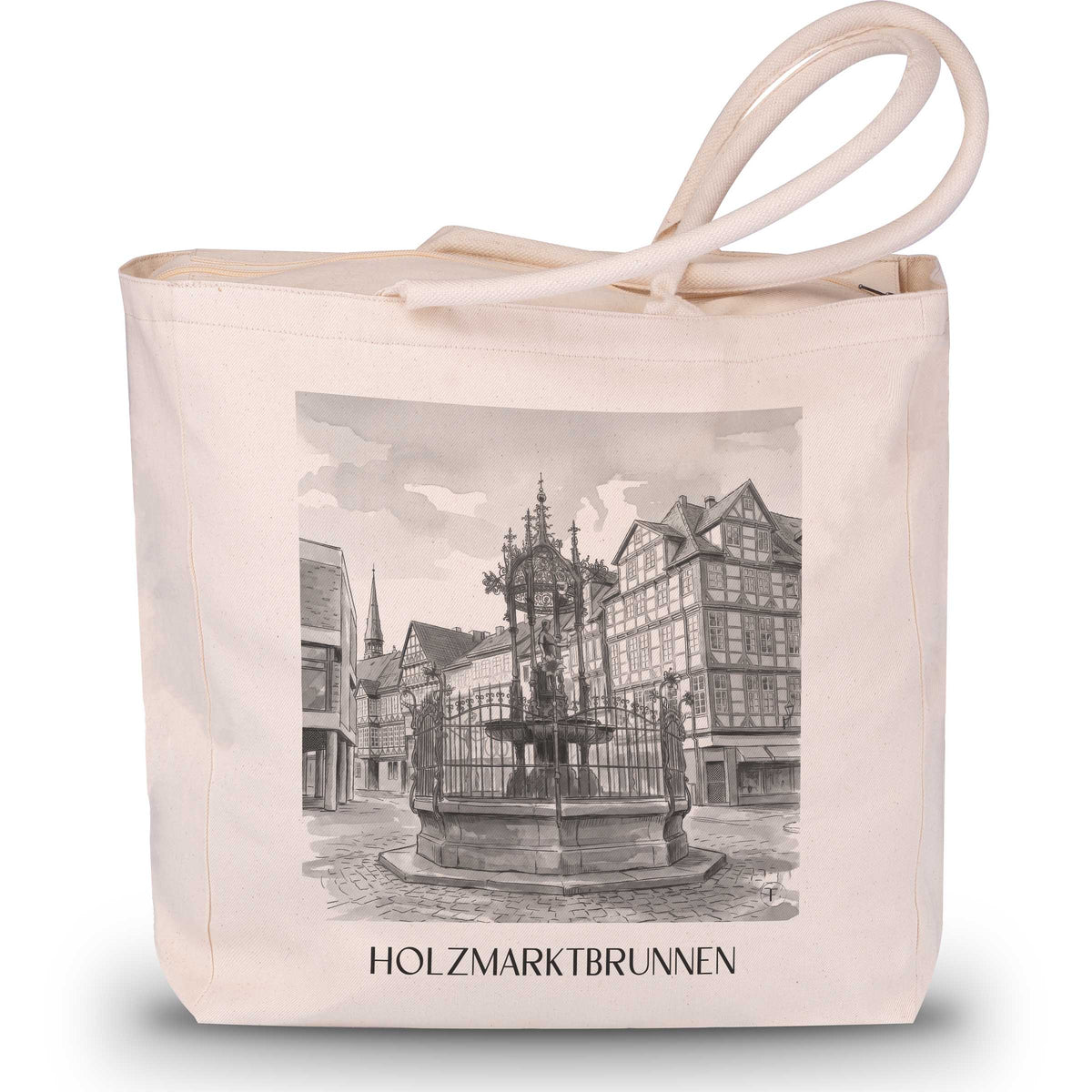 Holzmarktbrunnen Shopping Tasche - Hannover - Deutschland Tote Bag - Einkaufstasche im Aquarell Schwarz-Weiß Stil - favplace