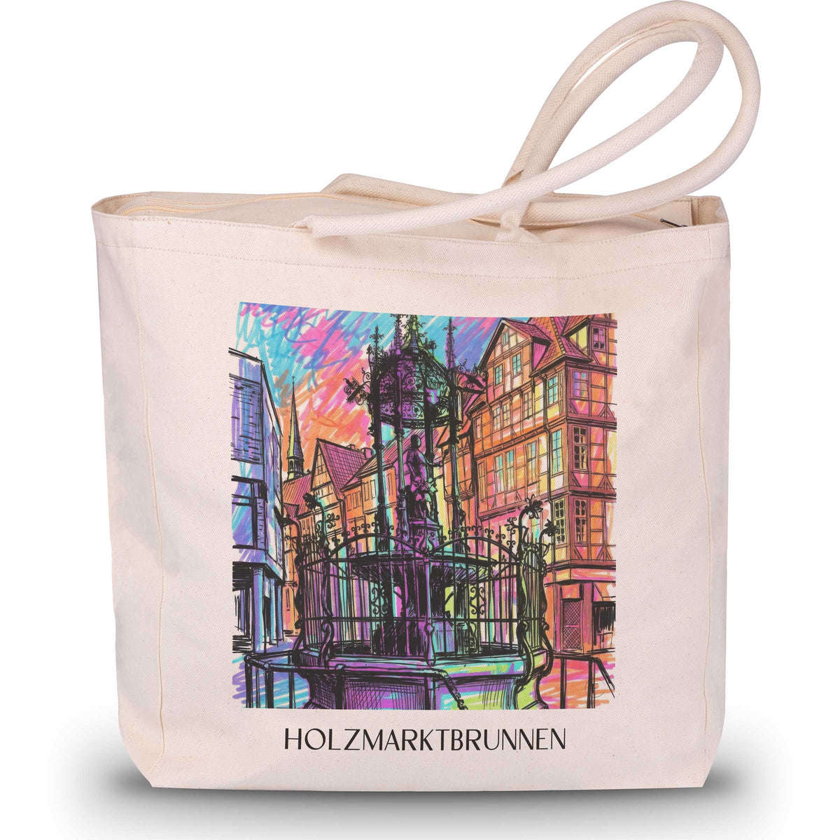 Holzmarktbrunnen Shopping Tasche - Hannover - Deutschland Tote Bag - Einkaufstasche im Tag Graffiti Stil - favplace