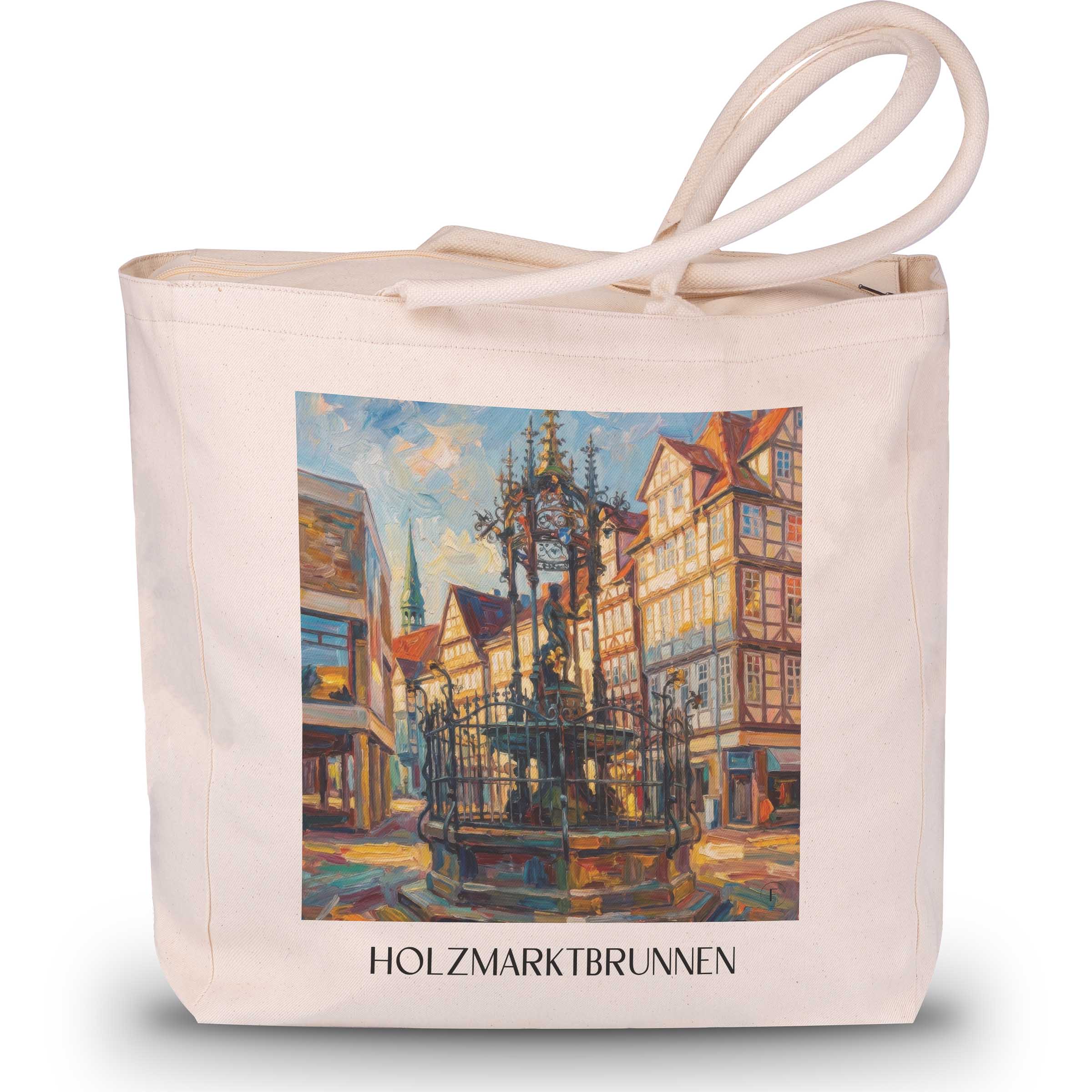 holzmarktbrunnen-hannover-deutschland-einkaufstasche-oil-painting-oelgemaelde