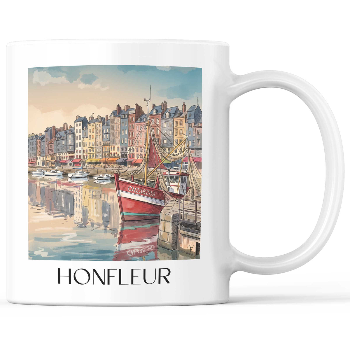 Honfleur Kaffeebecher - Côte Fleurie - Frankreich Becher - Kaffeetasse im Aquarell Stil - favplace