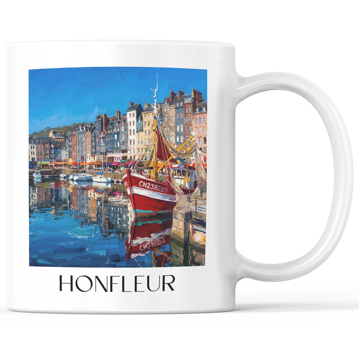 Honfleur Kaffeebecher - Côte Fleurie - Frankreich Becher - Kaffeetasse im Ölgemälde Stil - favplace