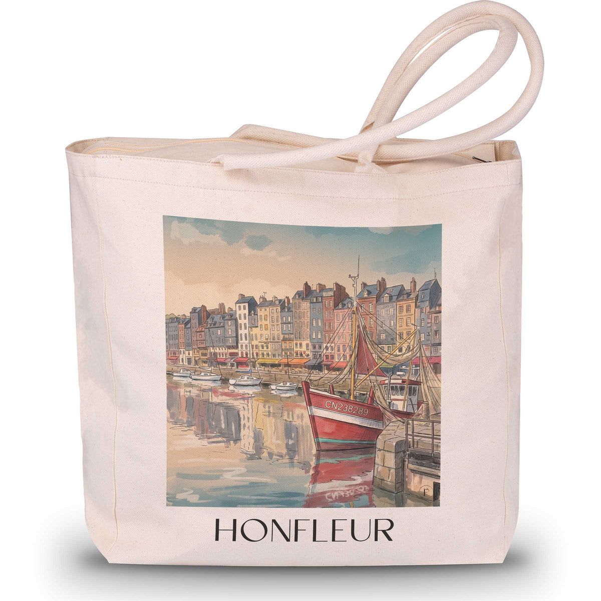 honfleur-côte-fleurie-frankreich-einkaufstasche-aquarell