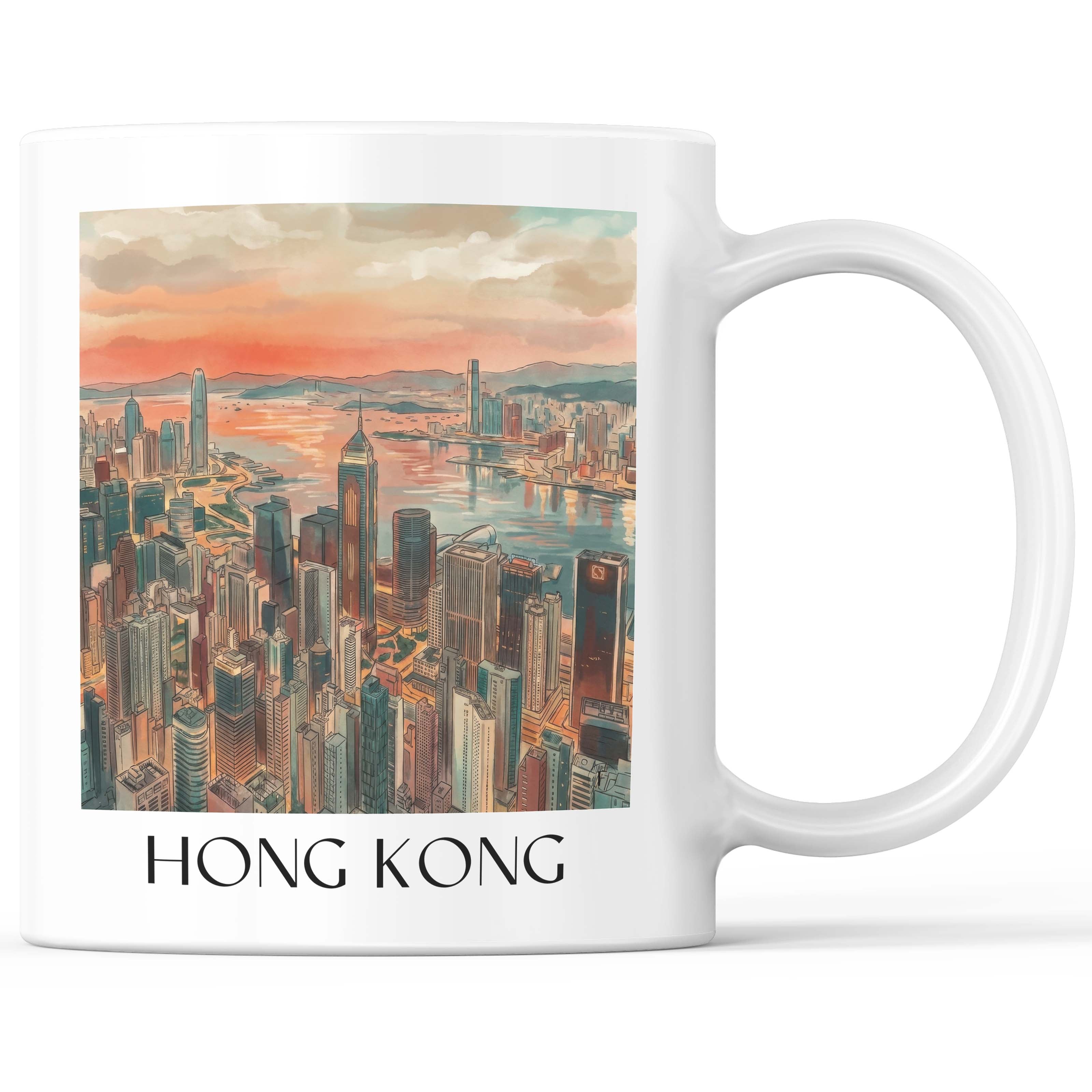 Hong Kong - China Becher - Kaffeetasse im Aquarell Stil - favplace