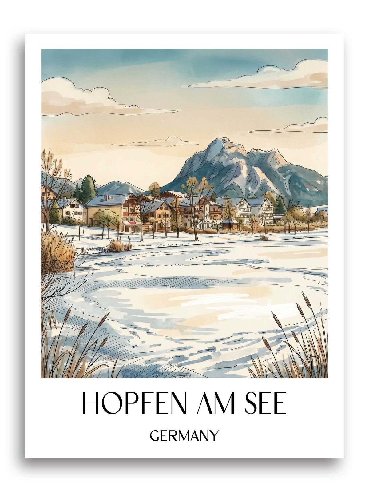 Hopfen am See Poster - Ostallgäu - Deutschland Kunstdruck - Aquarell von A4 bis A1 - favplace
