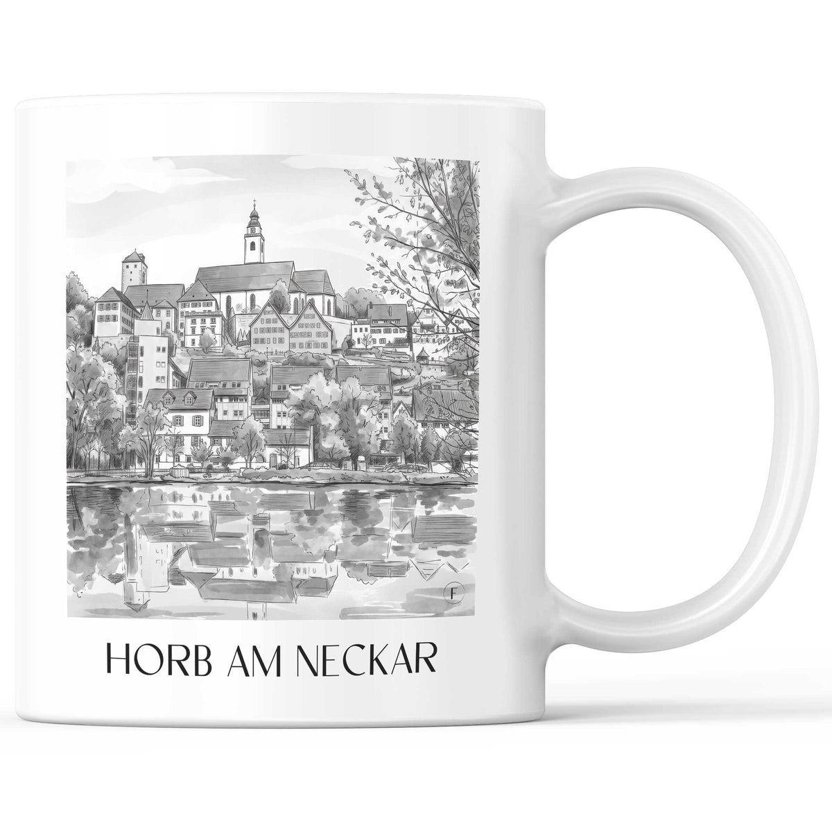 horb-am-neckar-neckartal-deutschland-kaffeebecher-aquarell-schwarz-weiss
