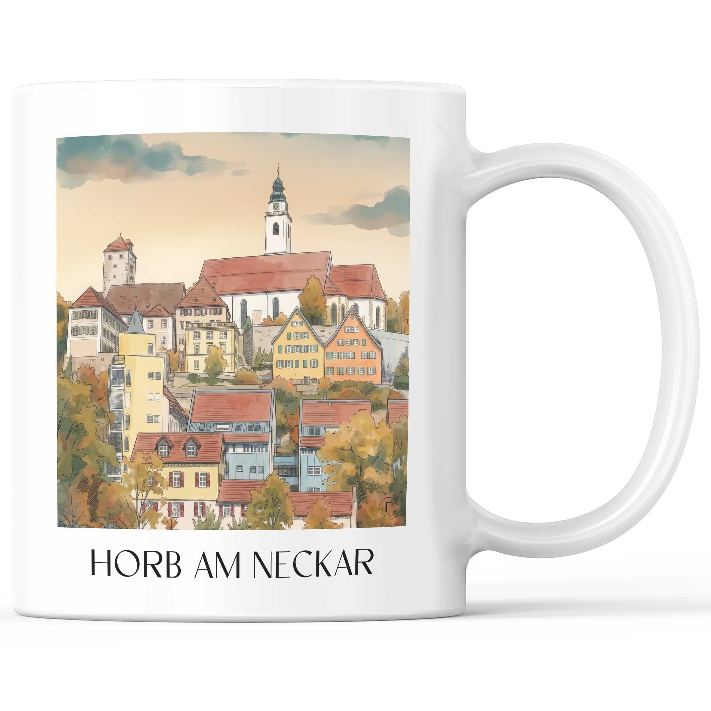 horb-am-neckar-neckartal-deutschland-kaffeebecher-aquarell