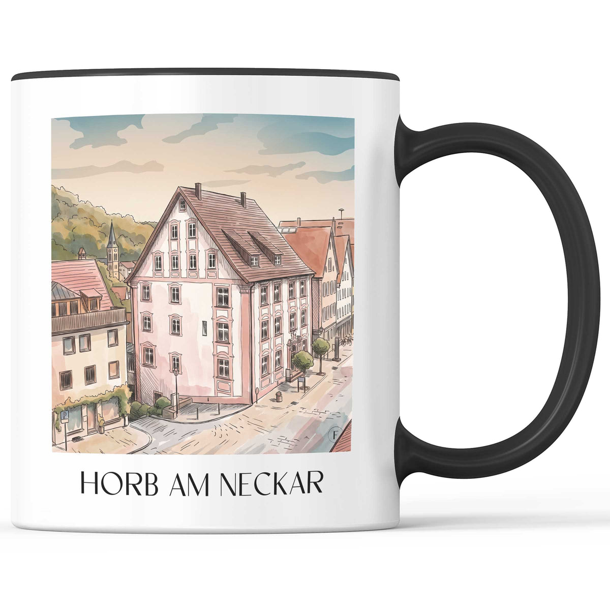 horb-am-neckar-nordschwarzwald-deutschland-kaffeebecher-aquarell