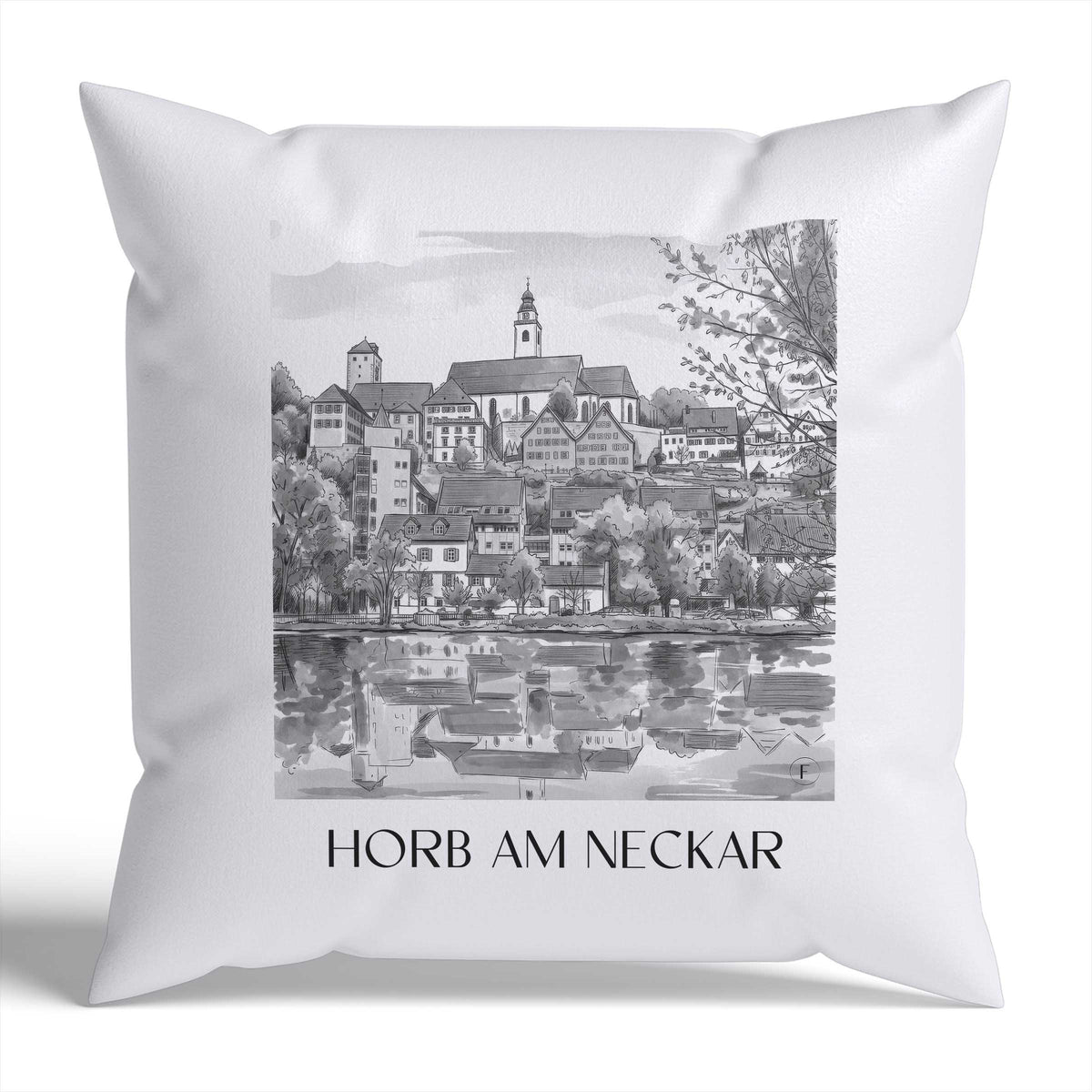 horb-am-neckar-neckartal-deutschland-kissenbezug-aquarell-schwarz-weiss