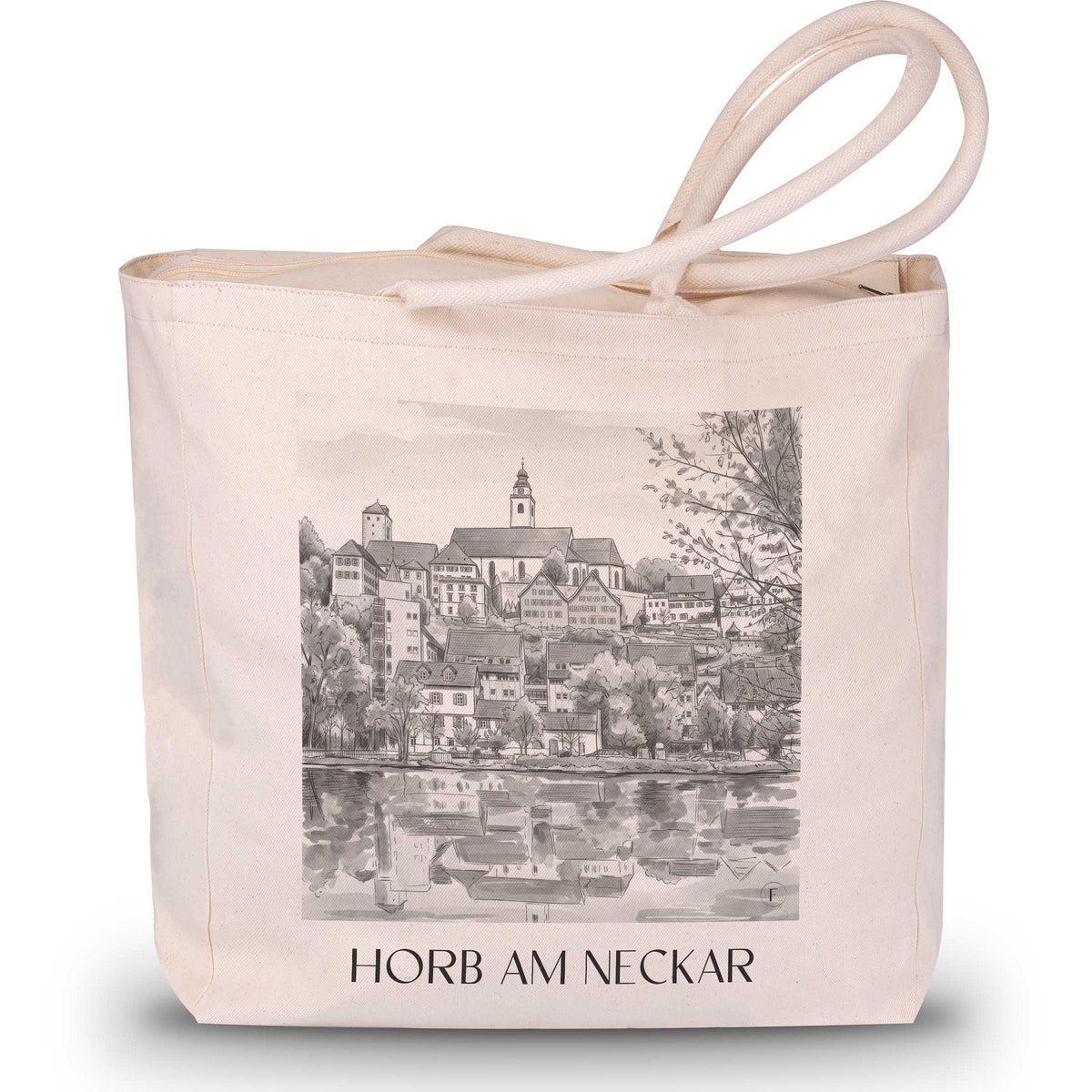 Horb am Neckar Shopping Tasche - Neckartal - Deutschland Tote Bag - Einkaufstasche im Aquarell Schwarz-Weiß Stil - favplace