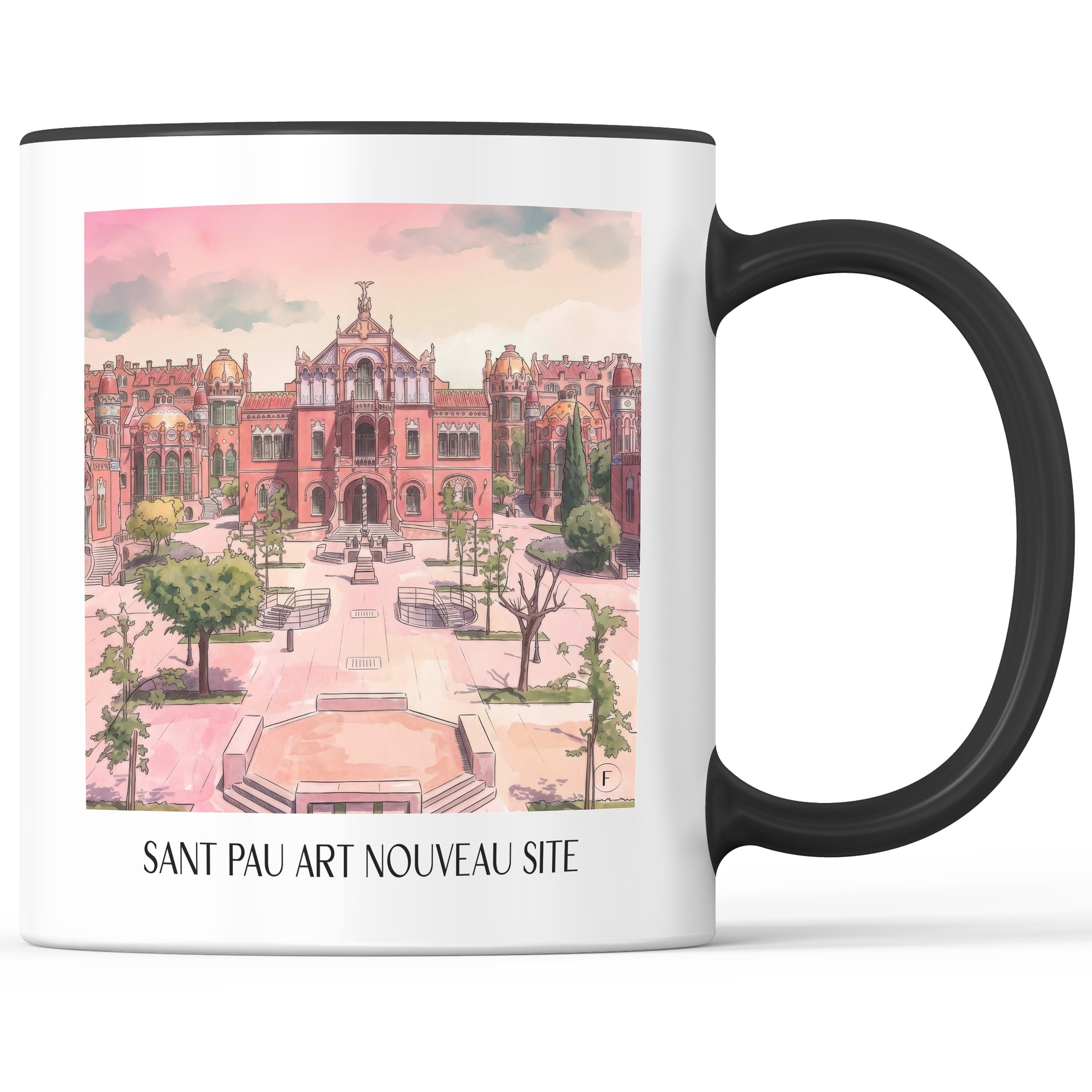 Hospital de Sant Pau Kaffeebecher - Barcelona - Spanien Becher - Kaffeetasse im Aquarell Pink Stil - favplace