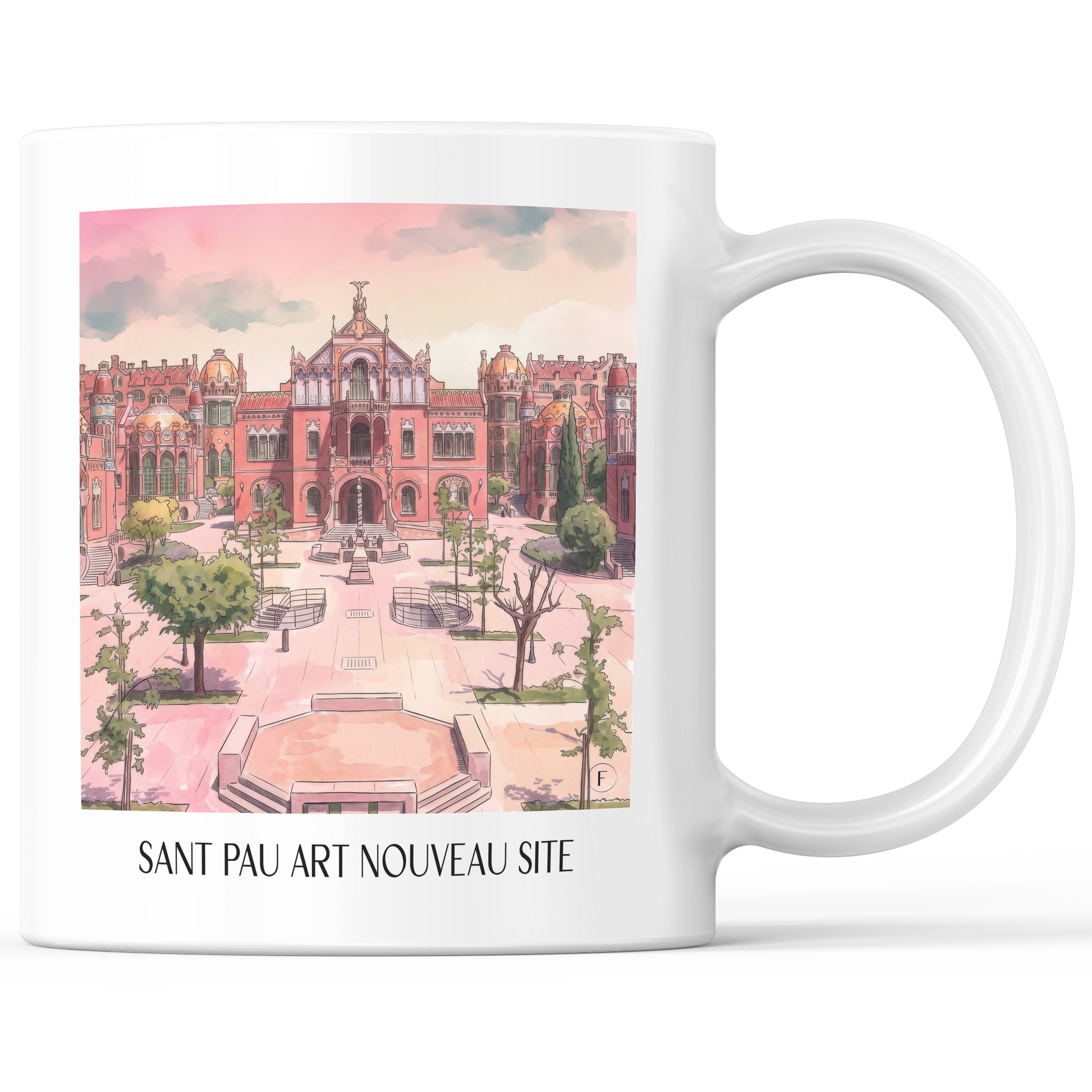 Hospital de Sant Pau Kaffeebecher - Barcelona - Spanien Becher - Kaffeetasse im Aquarell Pink Stil - favplace
