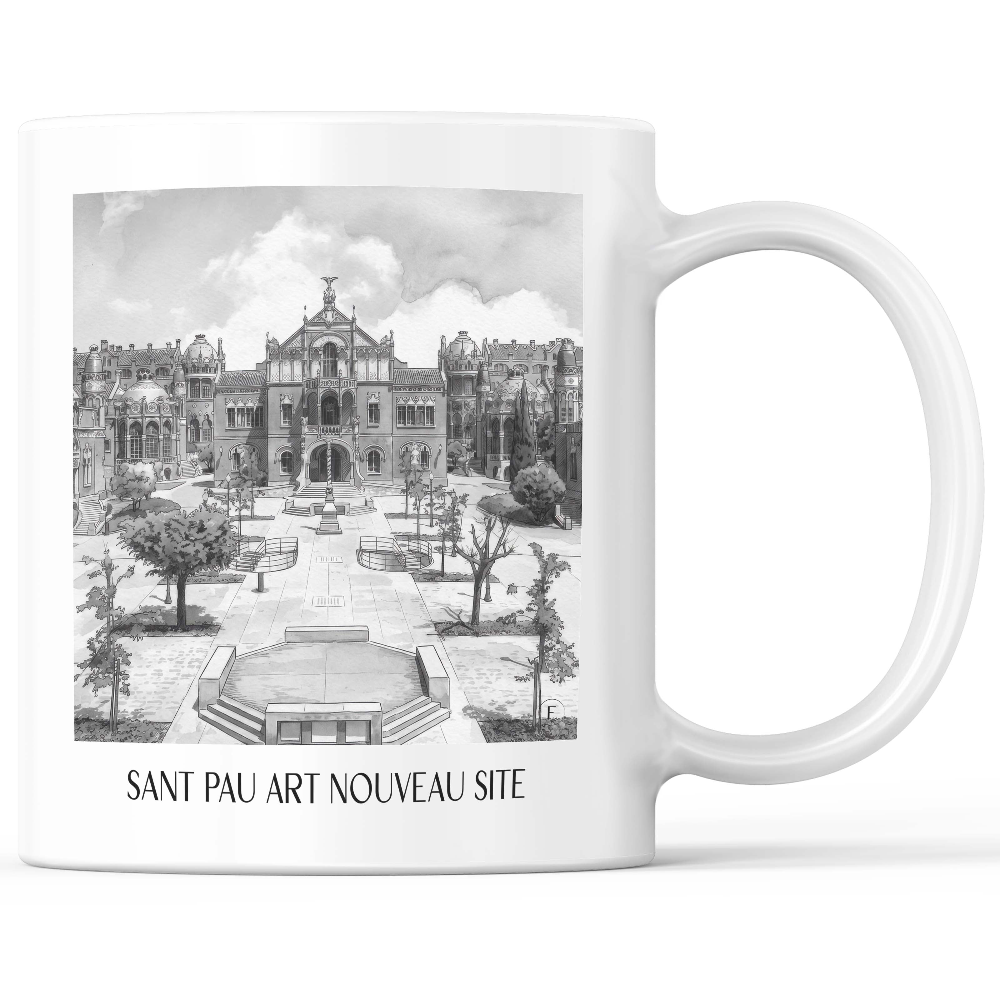 Hospital de Sant Pau Kaffeebecher - Barcelona - Spanien Becher - Kaffeetasse im Aquarell Schwarz-Weiß Stil - favplace