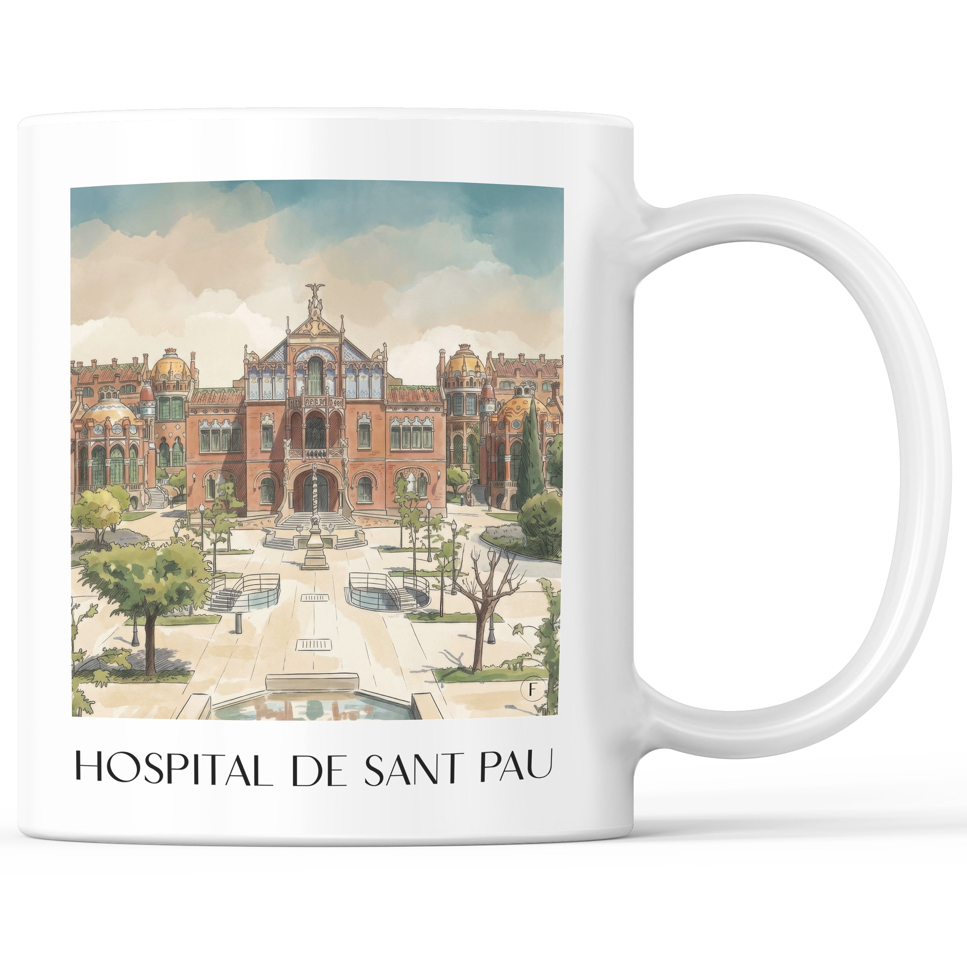 Hospital de Sant Pau Kaffeebecher - Barcelona - Spanien Becher - Kaffeetasse im Aquarell Stil - favplace