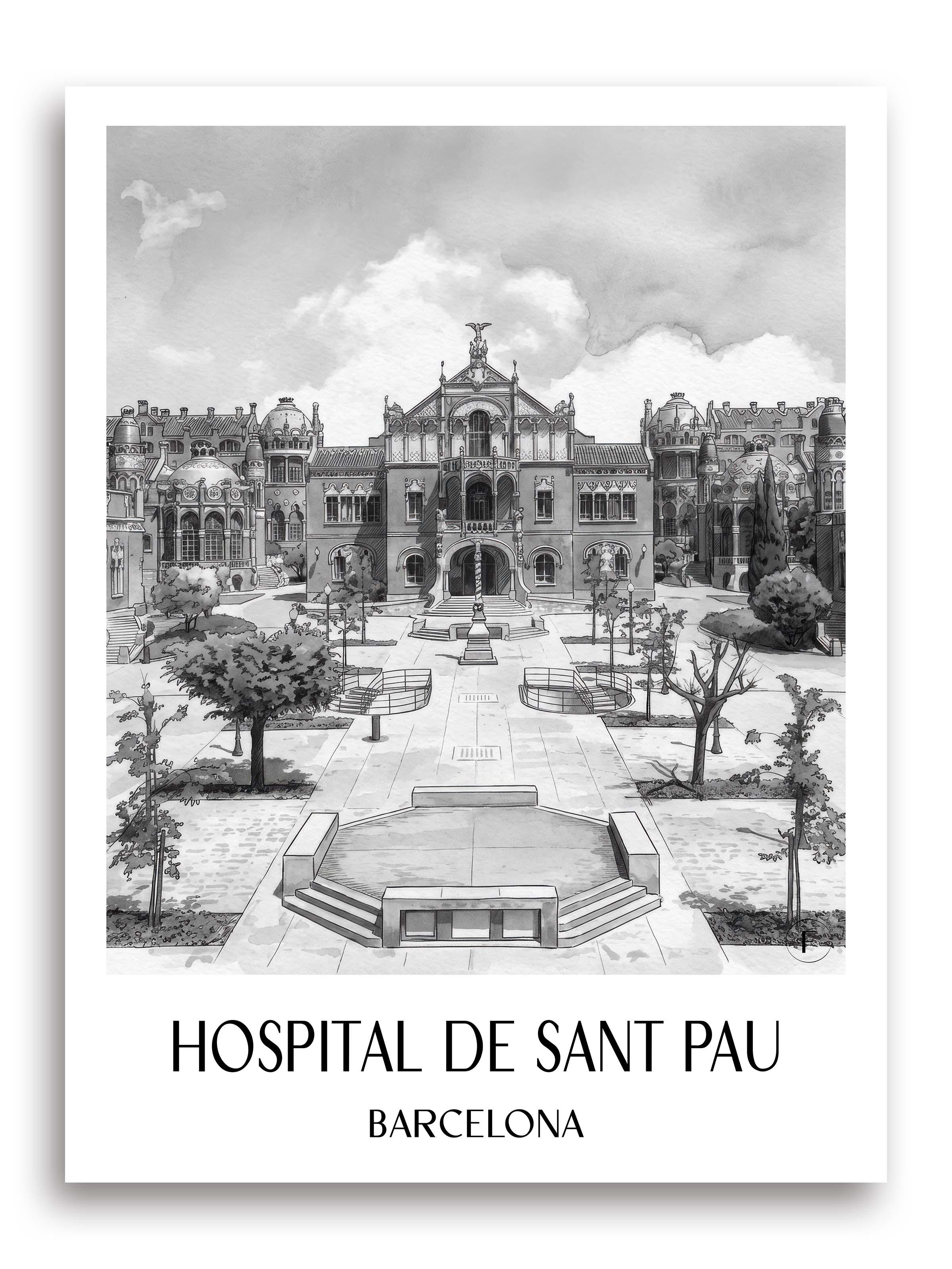 hospital-de-sant-pau-barcelona-spanien-poster-aquarell-schwarz-weiss