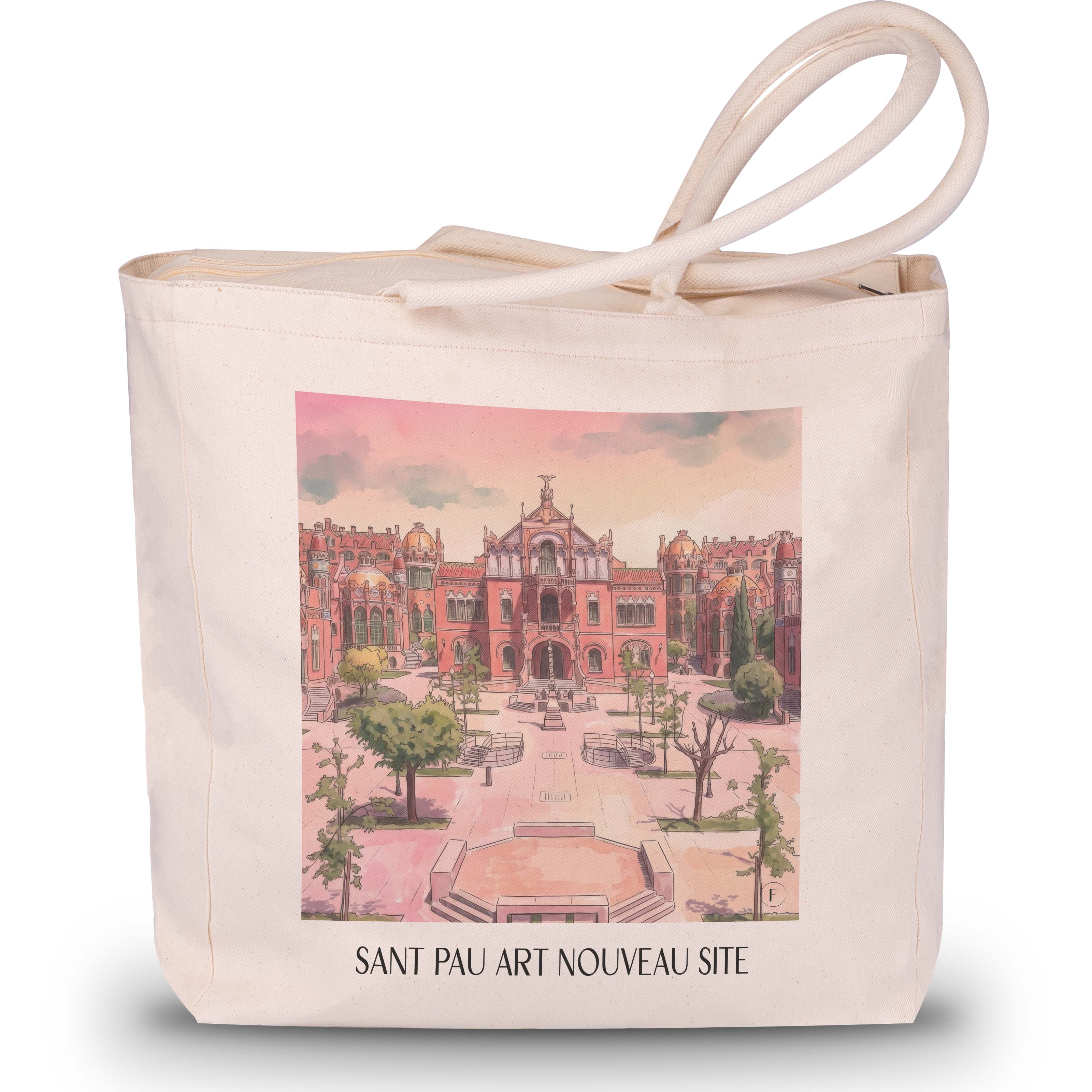 Hospital de Sant Pau Shopping Tasche - Barcelona - Spanien Tote Bag - Einkaufstasche im Aquarell Pink Stil - favplace