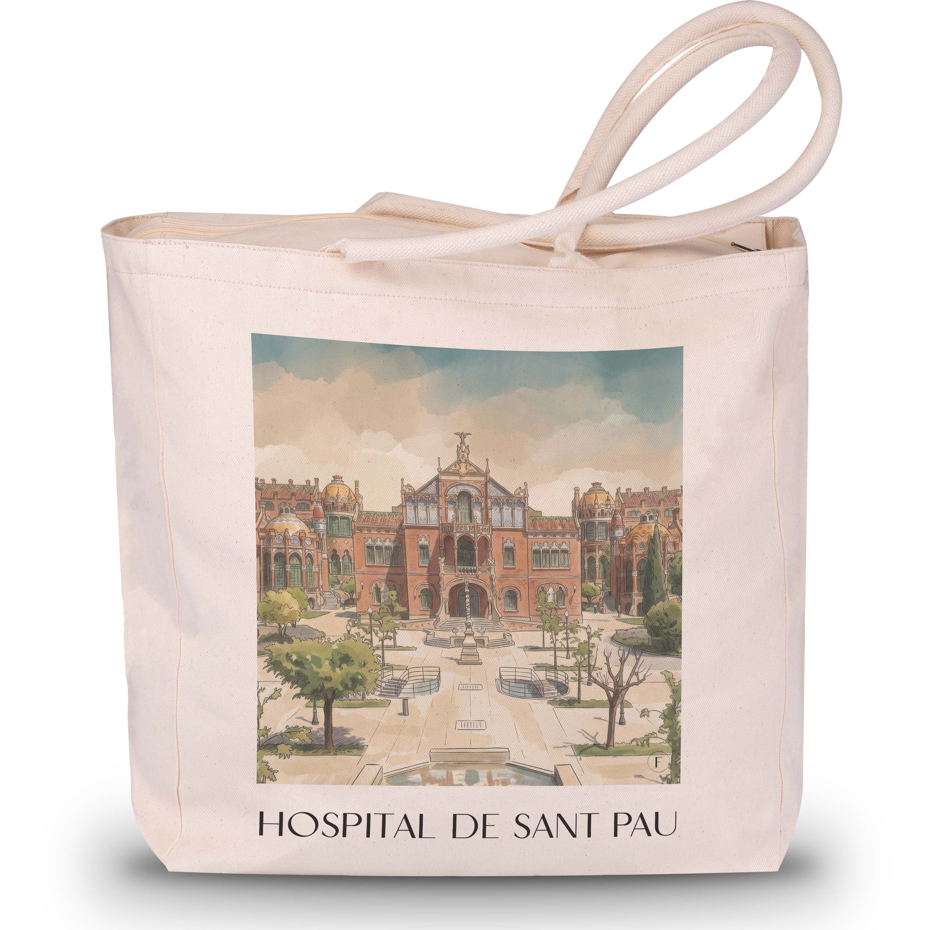 hospital-de-sant-pau-barcelona-spanien-einkaufstasche-aquarell