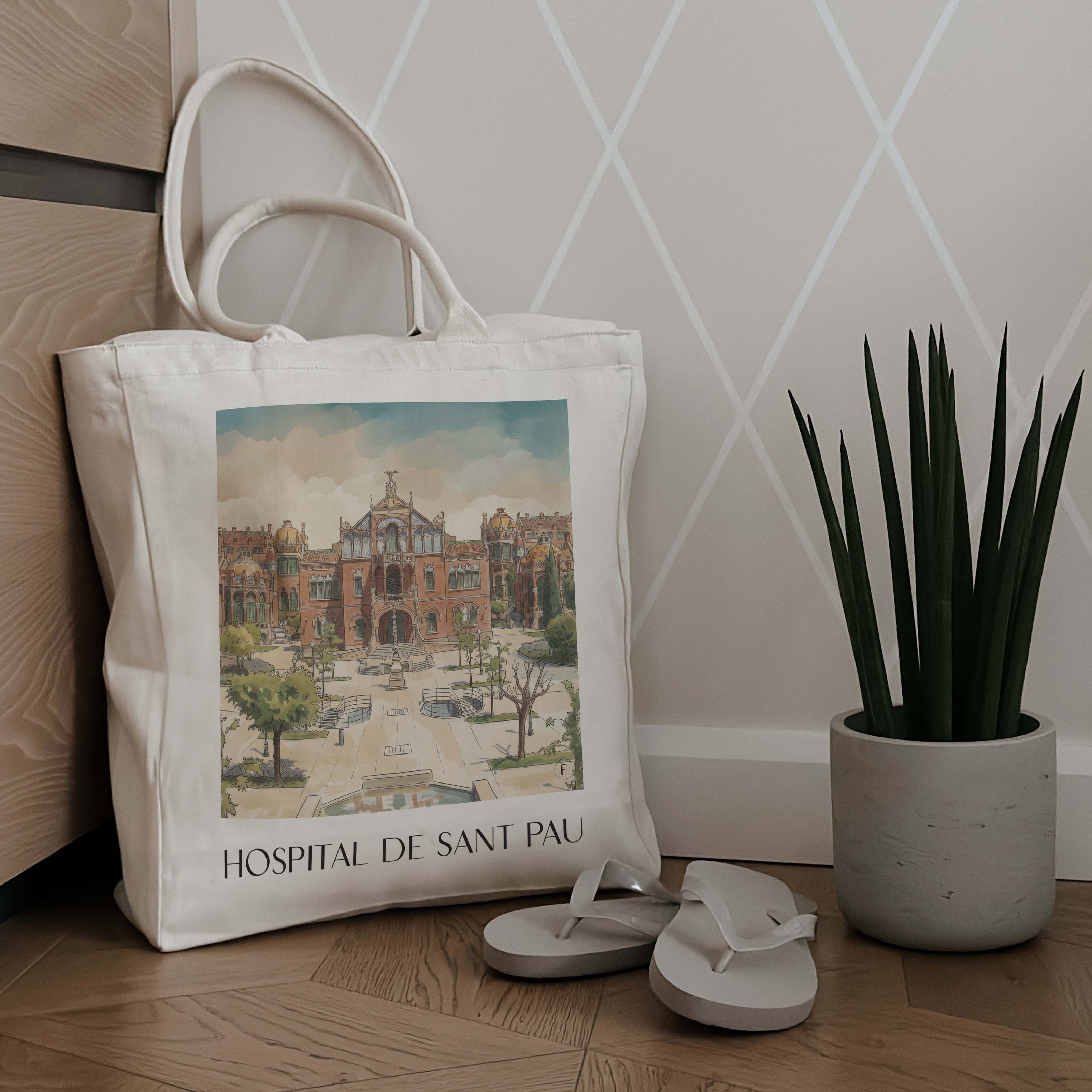 hospital-de-sant-pau-barcelona-spanien-einkaufstasche-aquarell